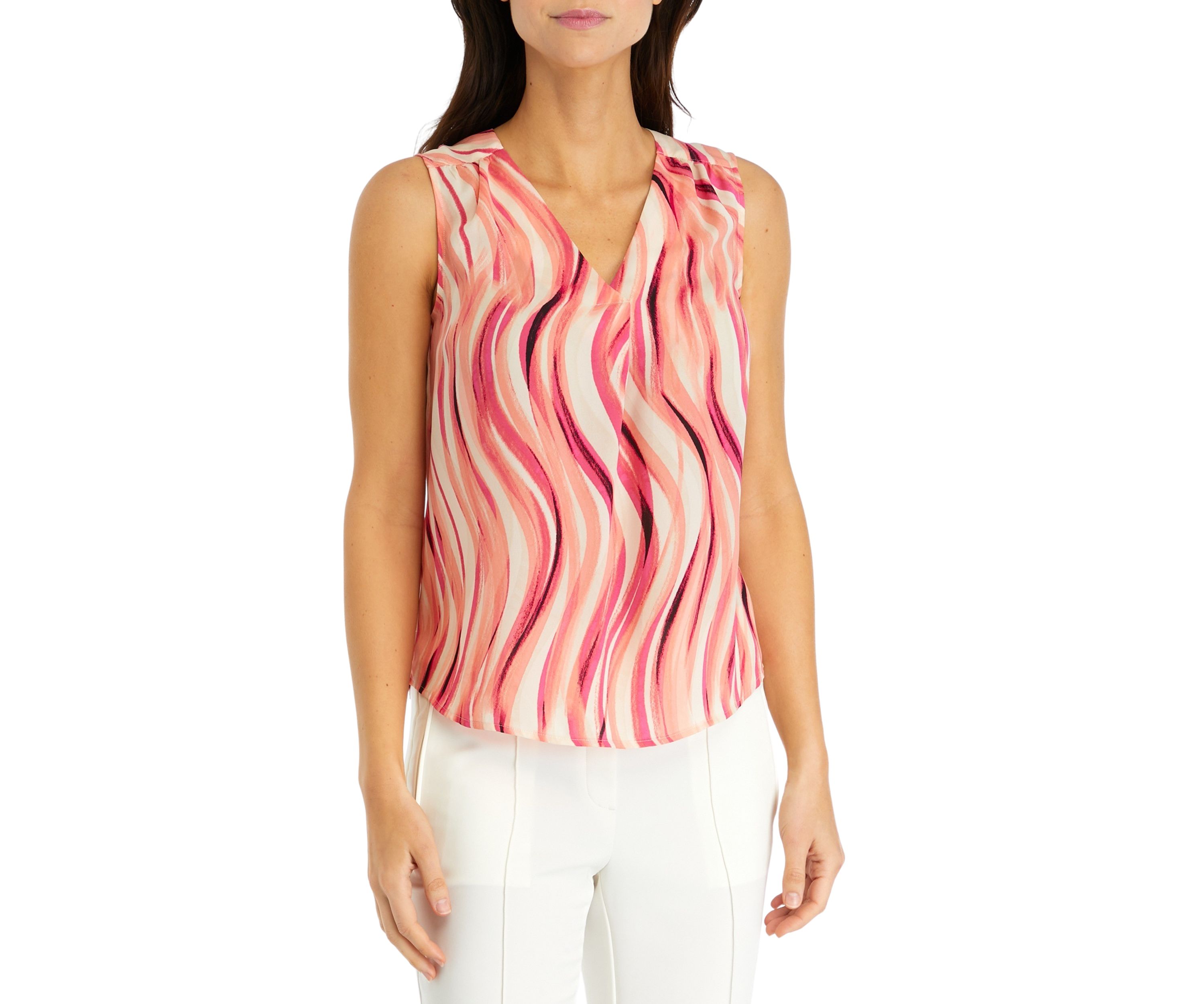 Swirl Printed Sleeveless V-Neck Blouse