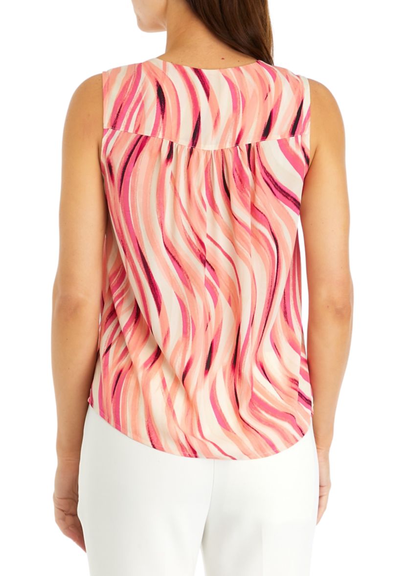 Swirl Printed Sleeveless V-Neck Blouse
