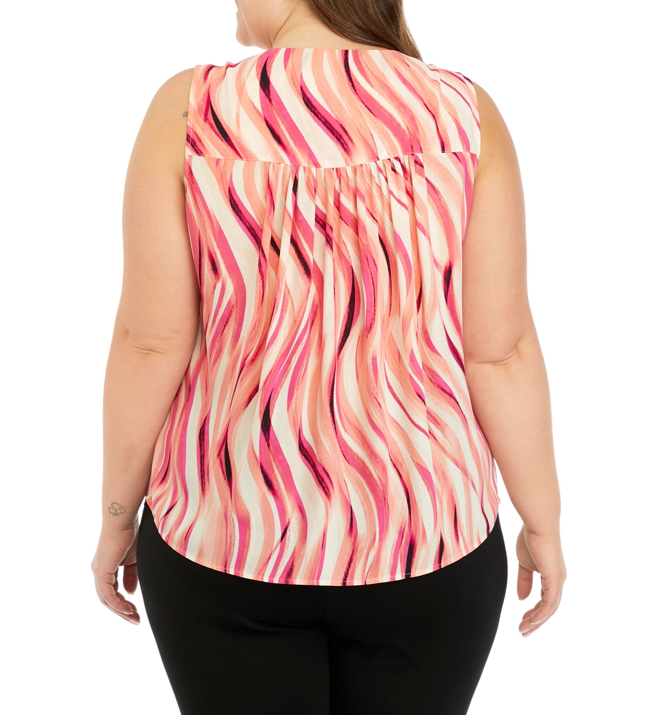Plus Size Swirl Print Sleeveless V-Neck Blouse