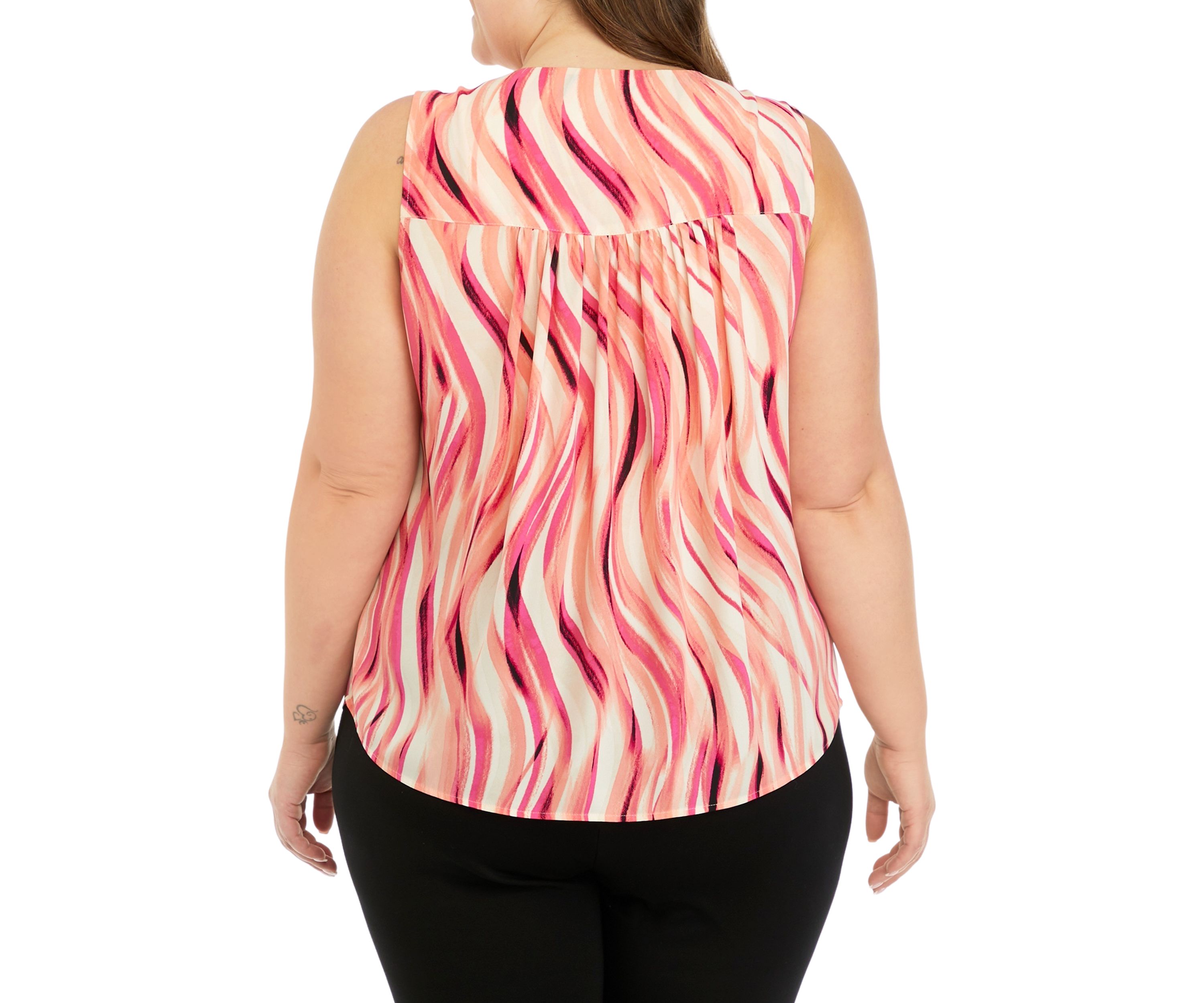 Plus Size Swirl Print Sleeveless V-Neck Blouse
