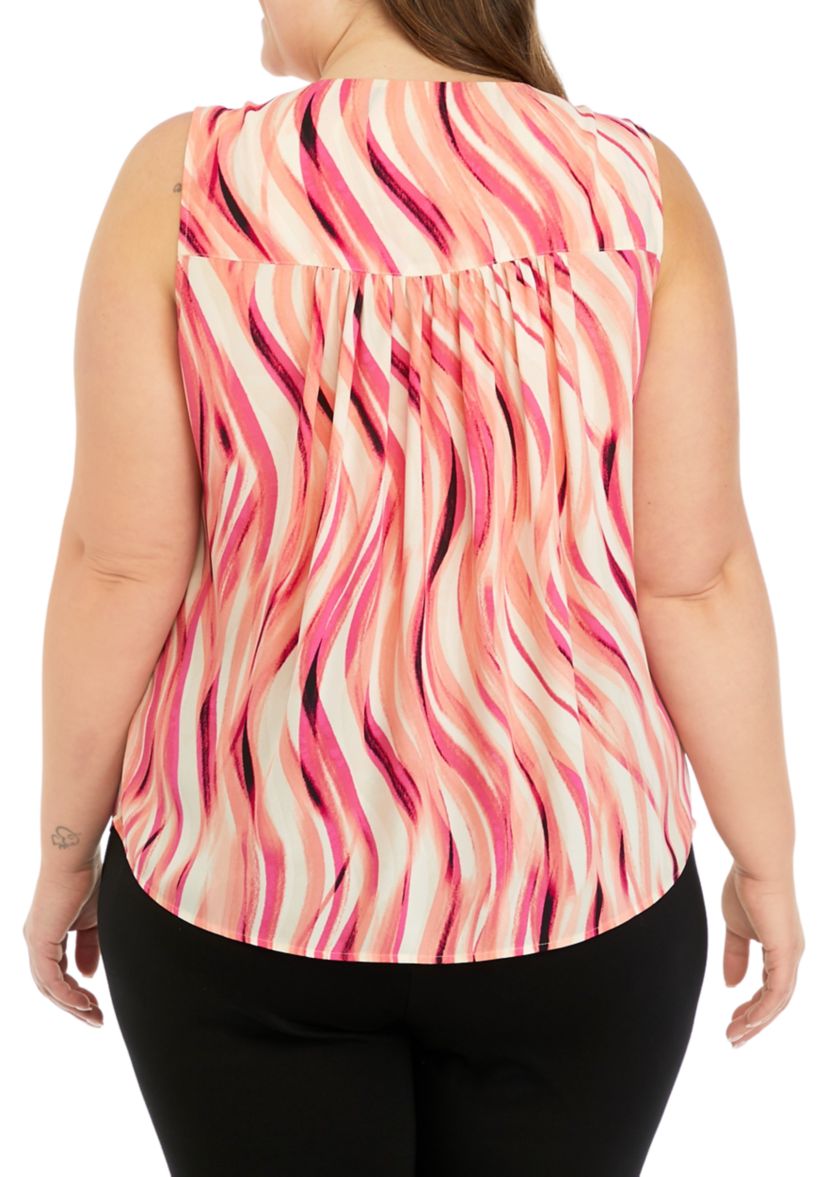 Plus Size Swirl Print Sleeveless V-Neck Blouse