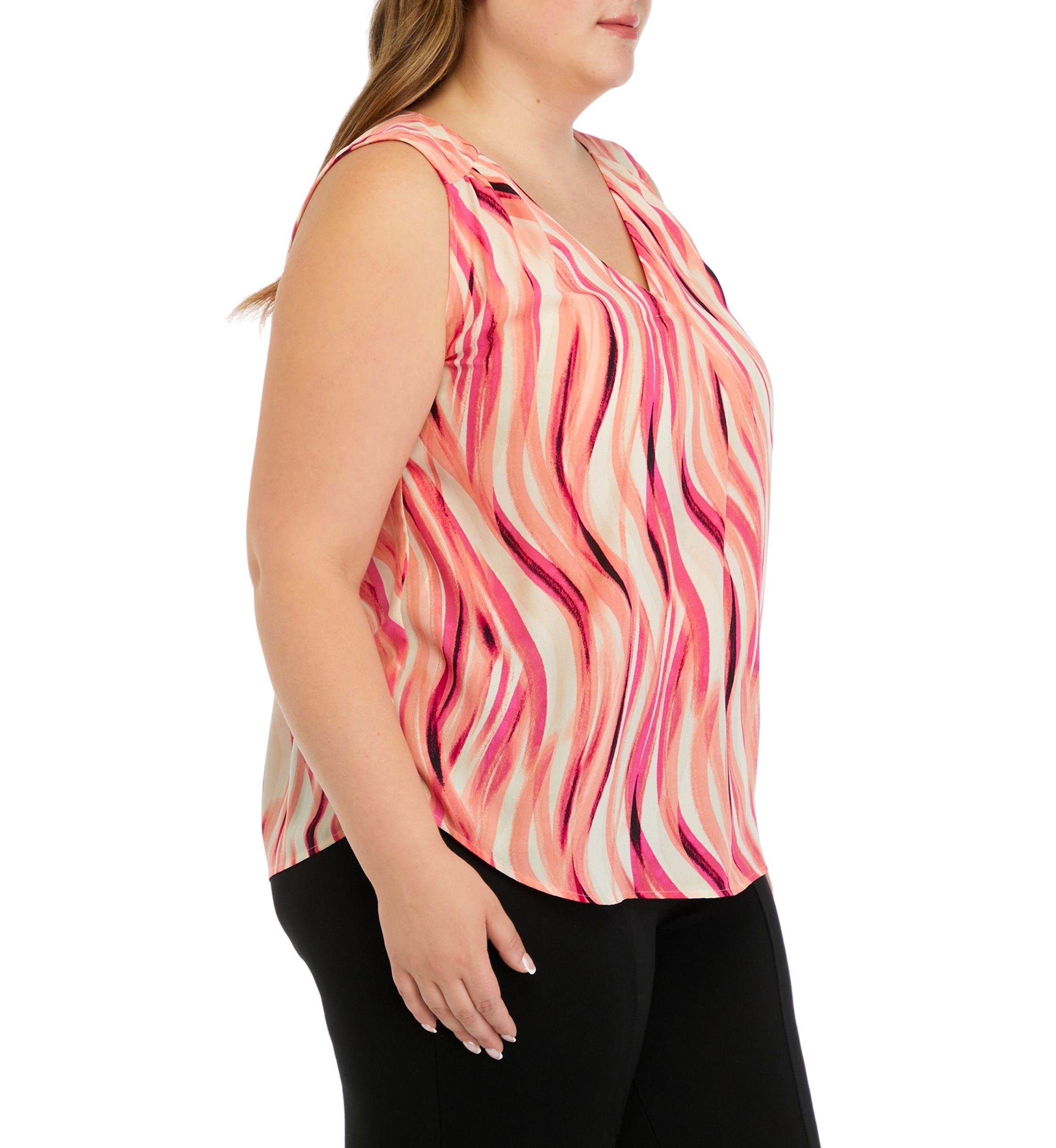 Plus Size Swirl Print Sleeveless V-Neck Blouse