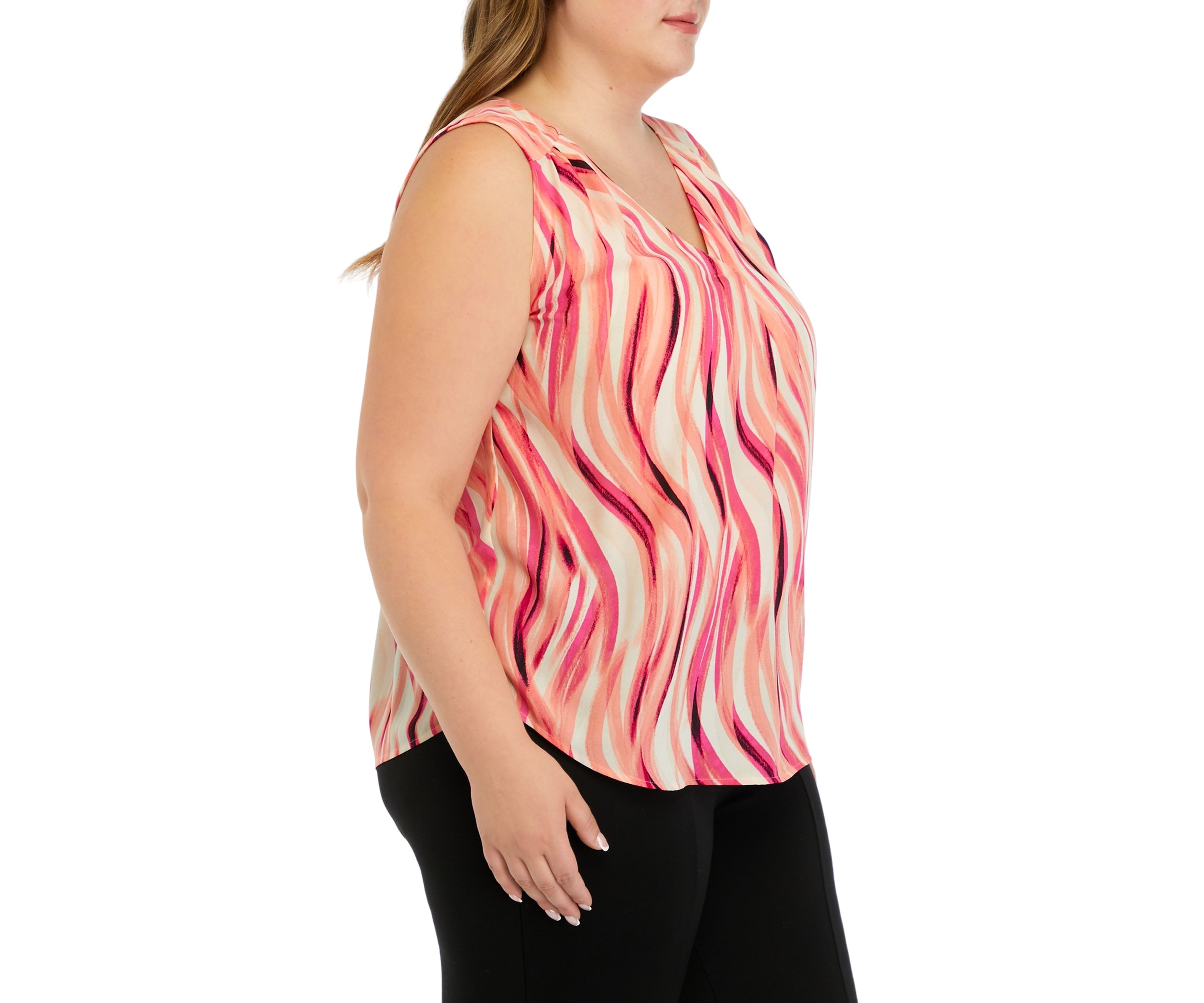 Plus Size Swirl Print Sleeveless V-Neck Blouse