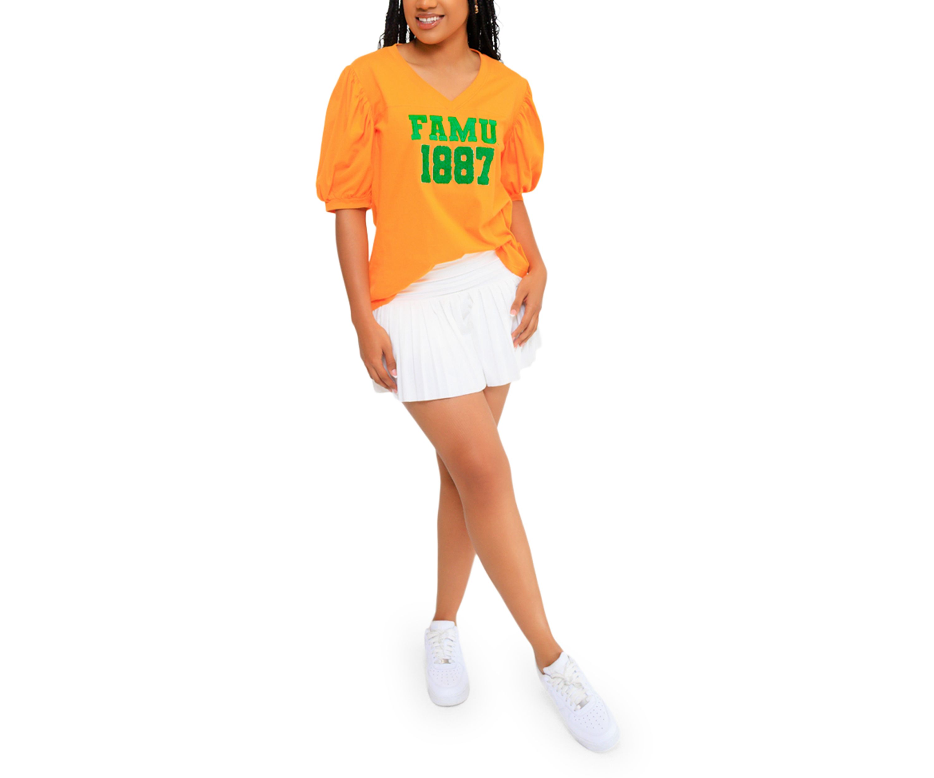 NCAA Florida A&M Rattlers FAMU Puff Sleeve V-Neck T-Shirt