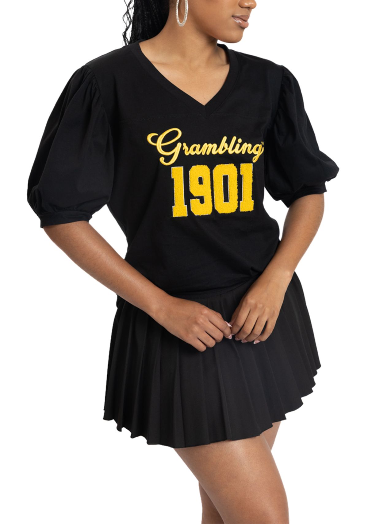 NCAA Grambling State Tigers Puff Sleeve V-Neck T-Shirt