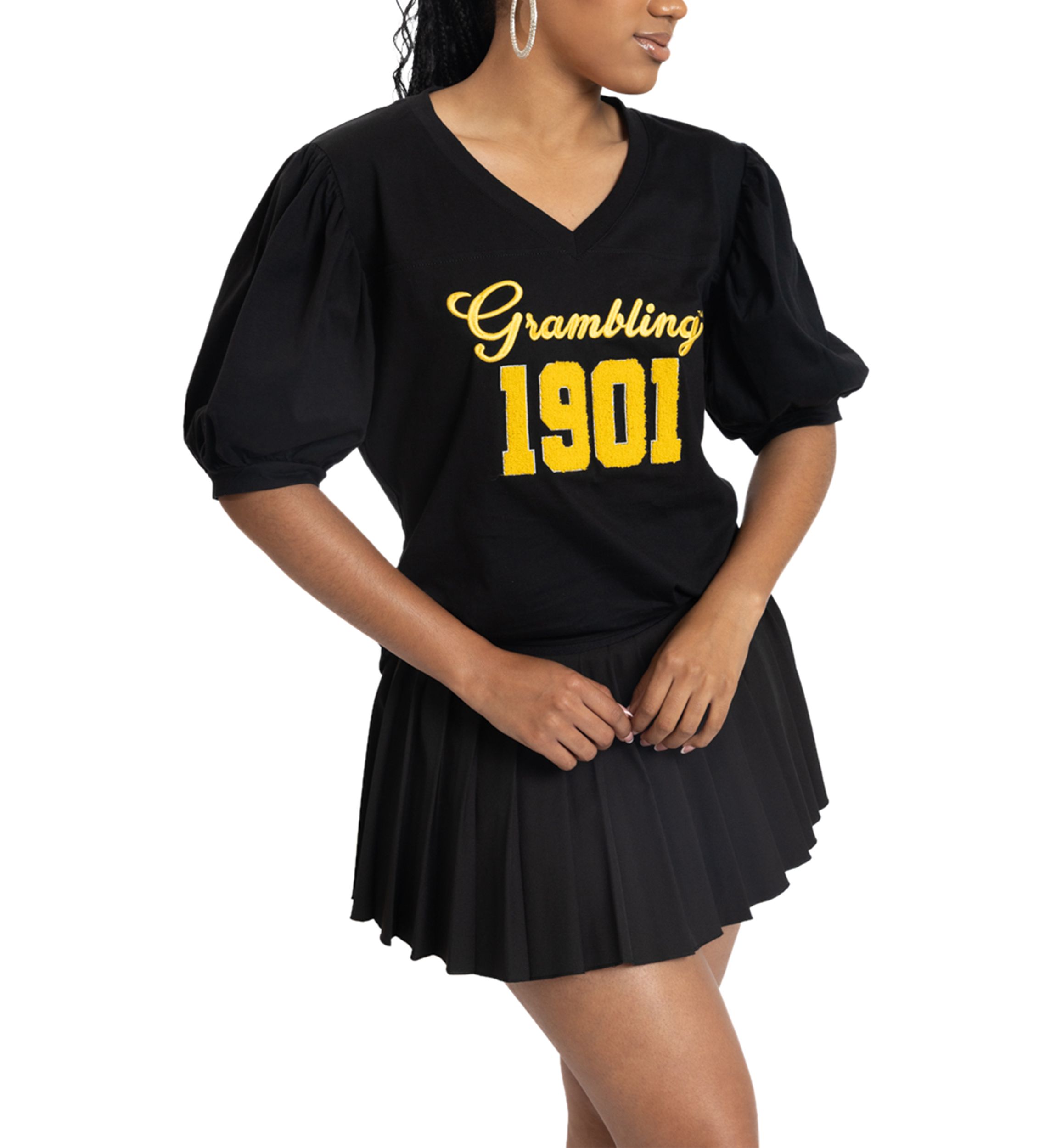 NCAA Grambling State Tigers Puff Sleeve V-Neck T-Shirt