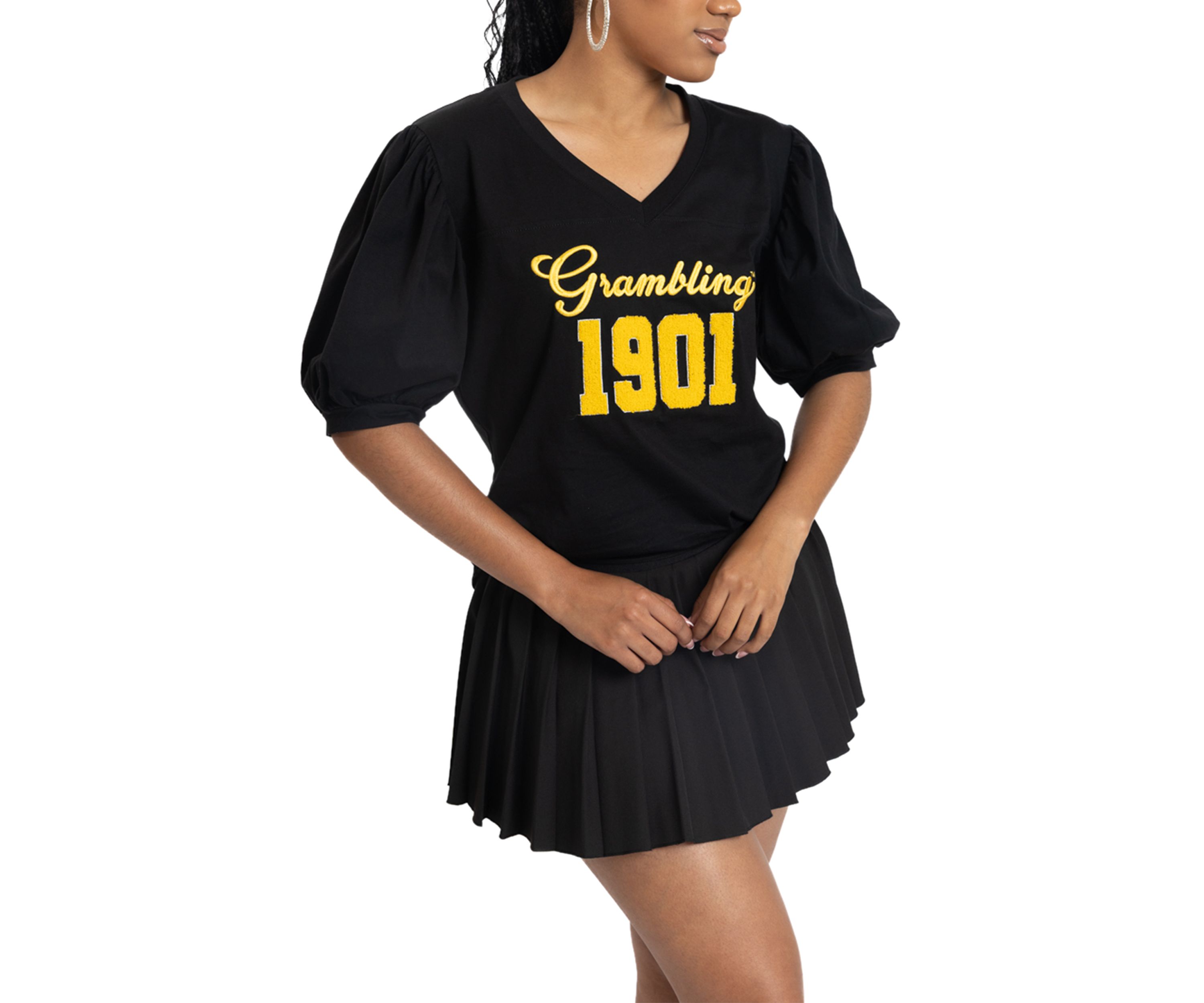 NCAA Grambling State Tigers Puff Sleeve V-Neck T-Shirt