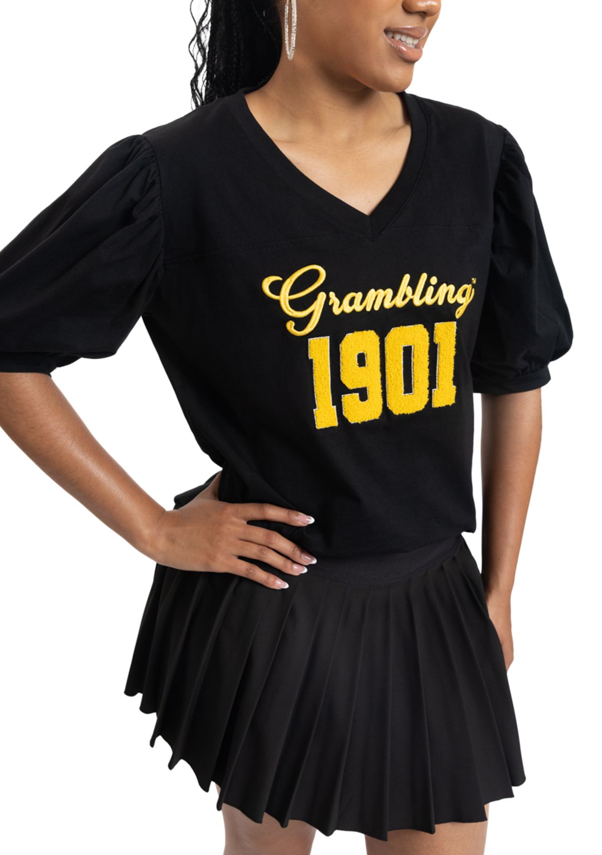 NCAA Grambling State Tigers Puff Sleeve V-Neck T-Shirt