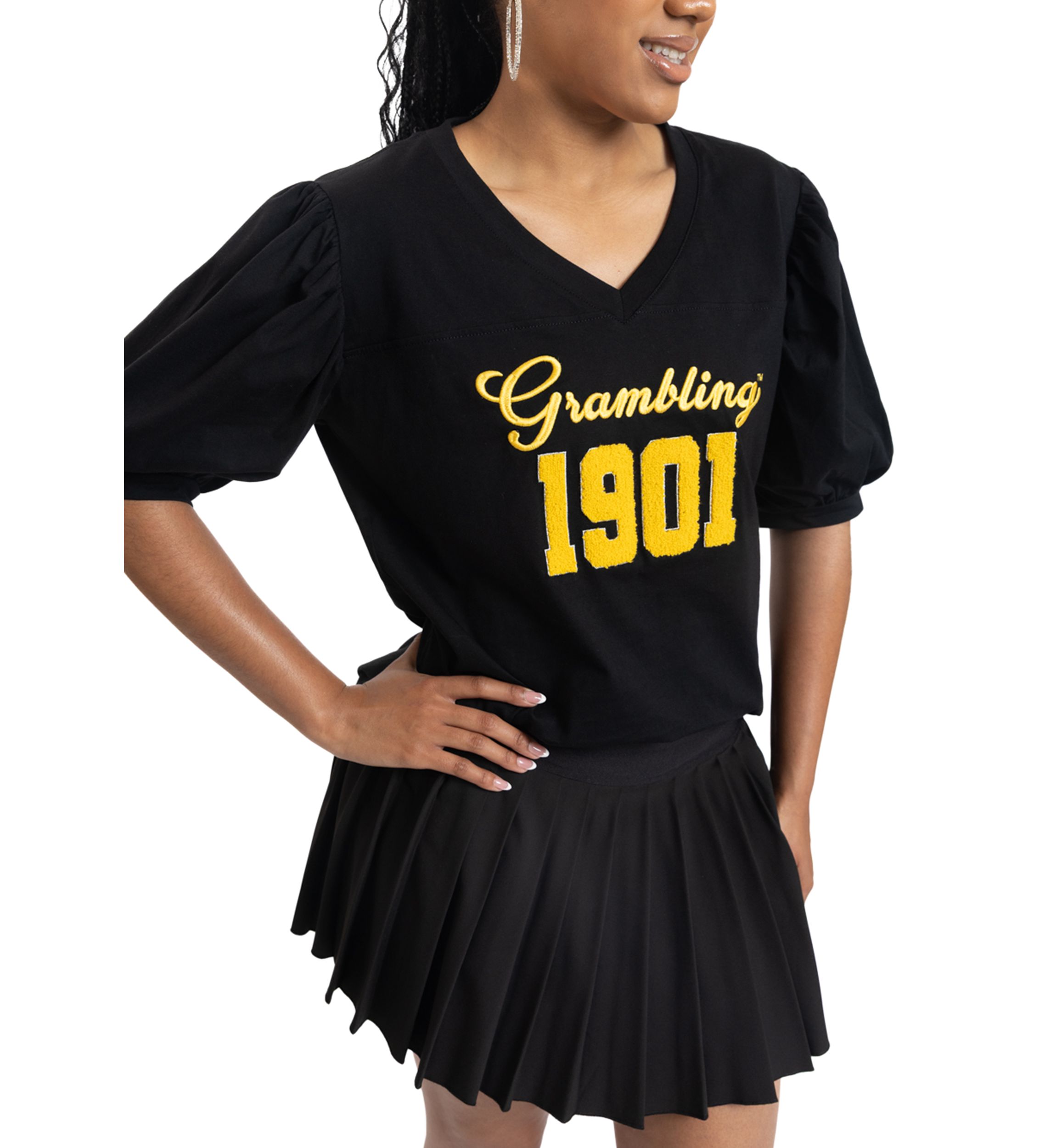 NCAA Grambling State Tigers Puff Sleeve V-Neck T-Shirt
