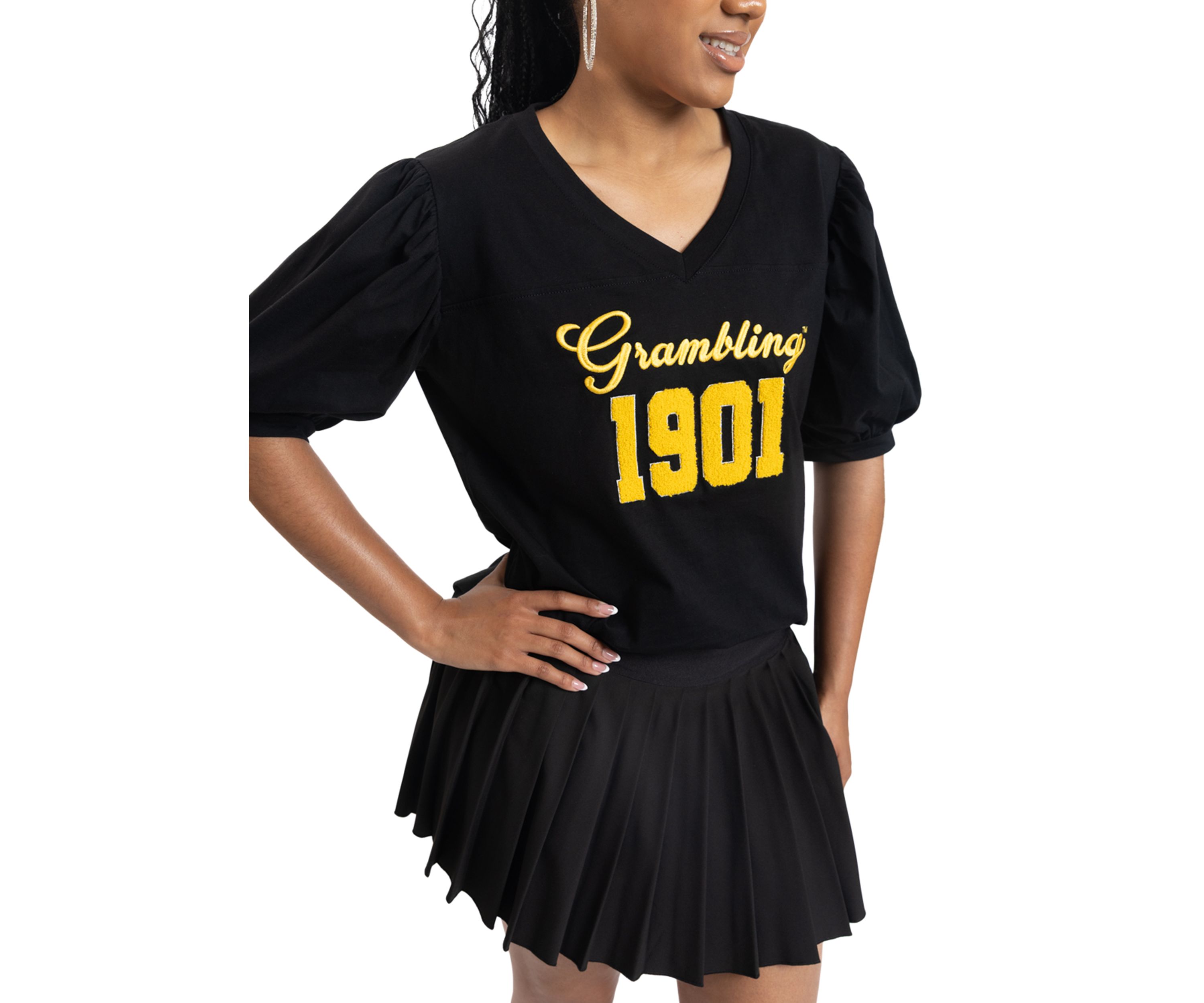NCAA Grambling State Tigers Puff Sleeve V-Neck T-Shirt