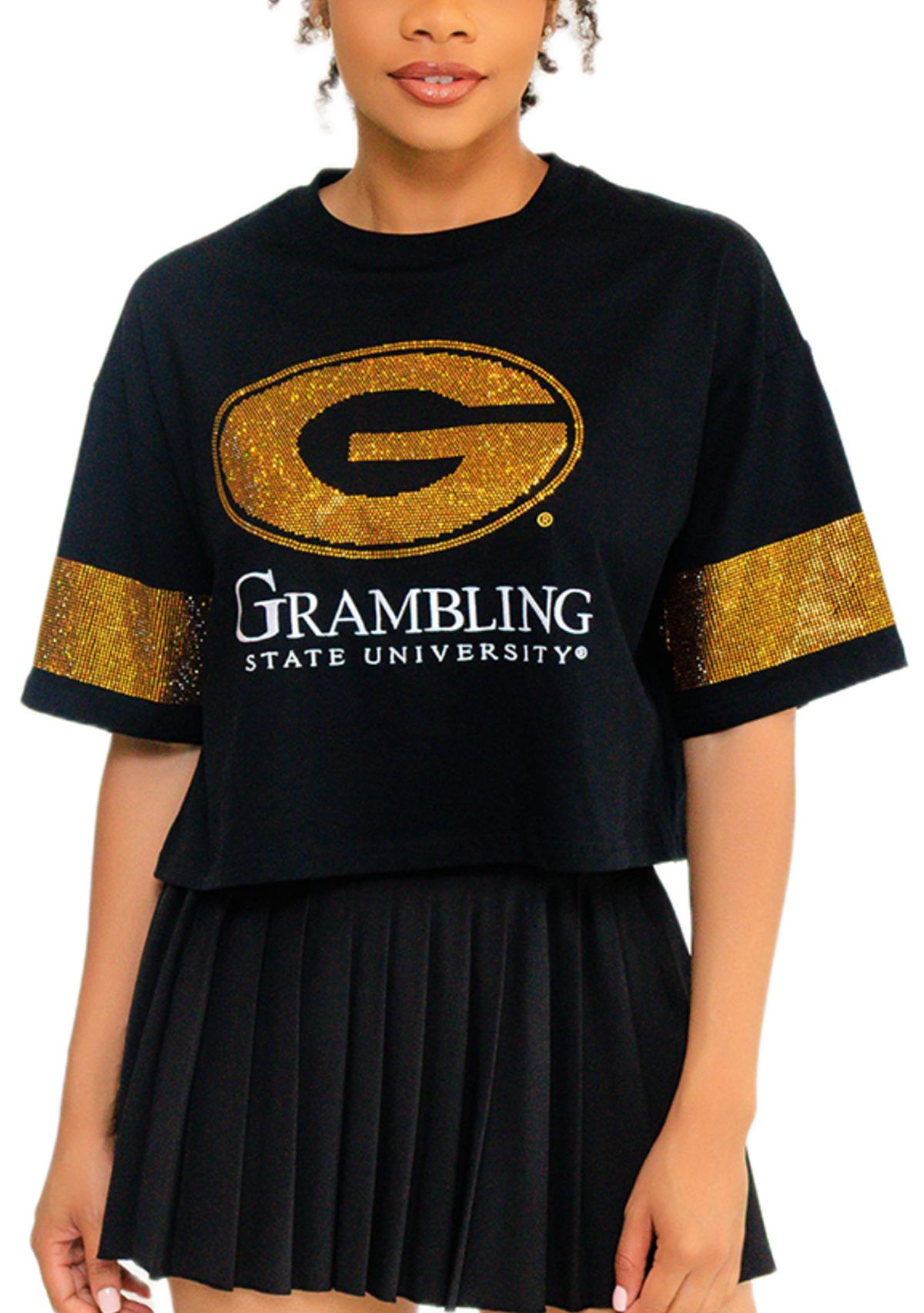 NCAA Grambling State Tigers Cropped Rhinestone T-Shirt