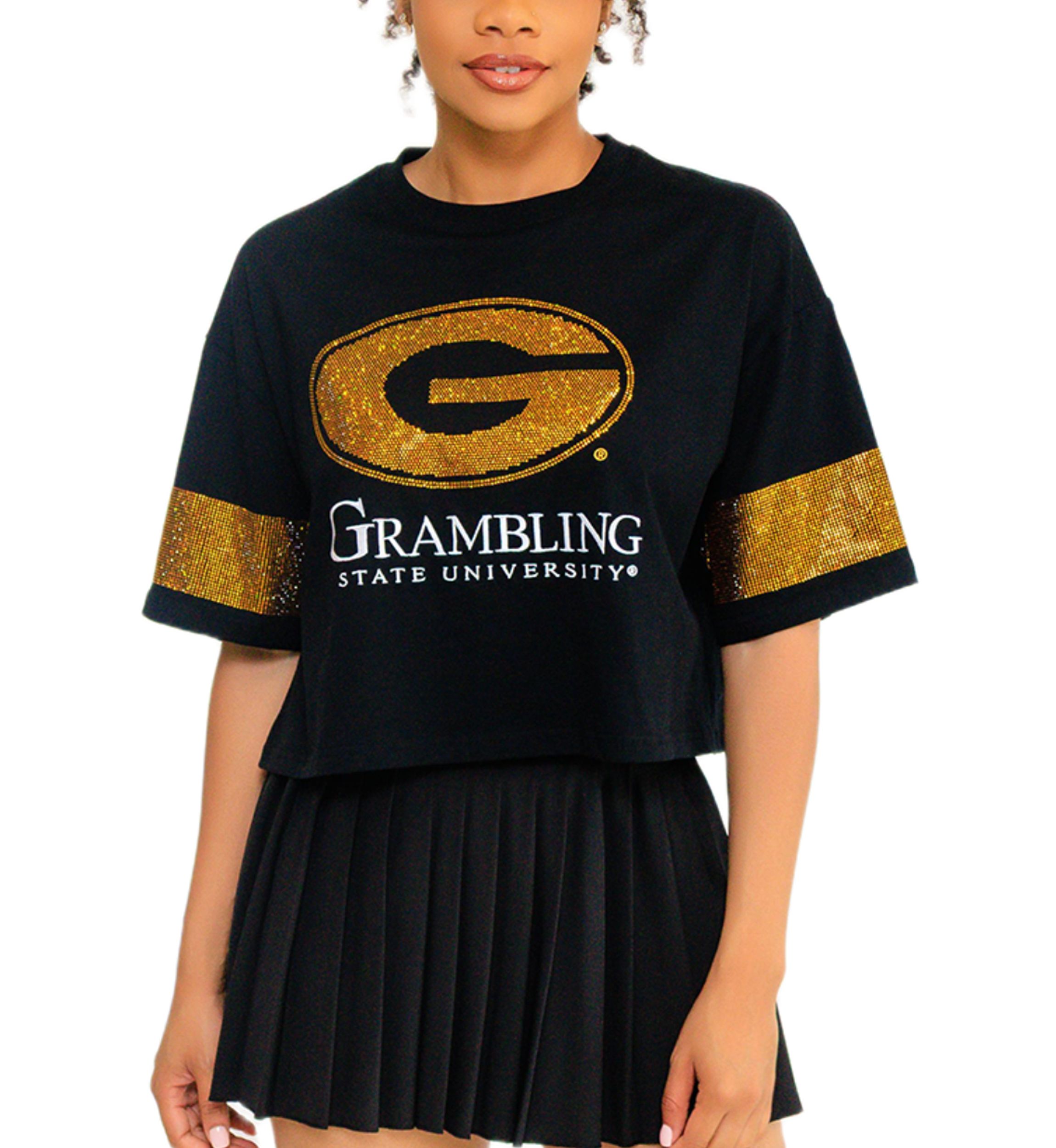 NCAA Grambling State Tigers Cropped Rhinestone T-Shirt