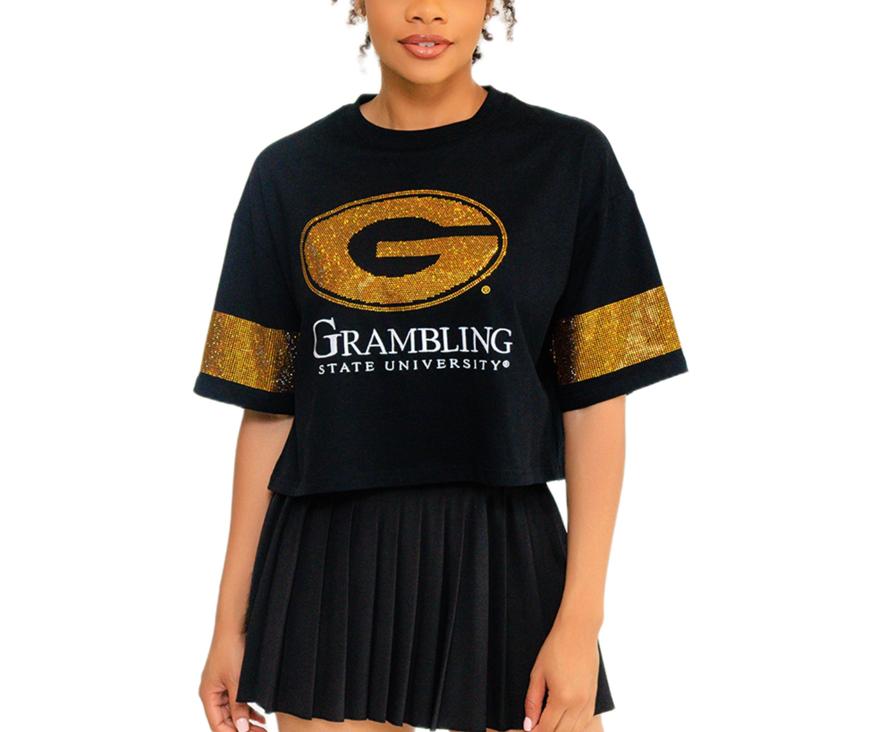 NCAA Grambling State Tigers Cropped Rhinestone T-Shirt