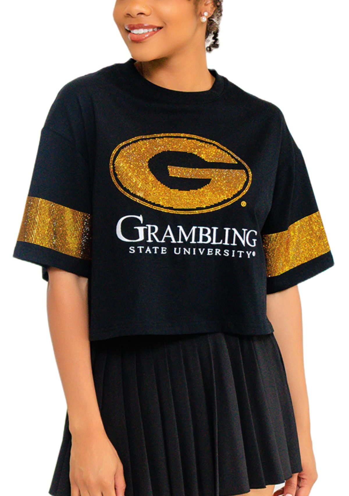 NCAA Grambling State Tigers Cropped Rhinestone T-Shirt