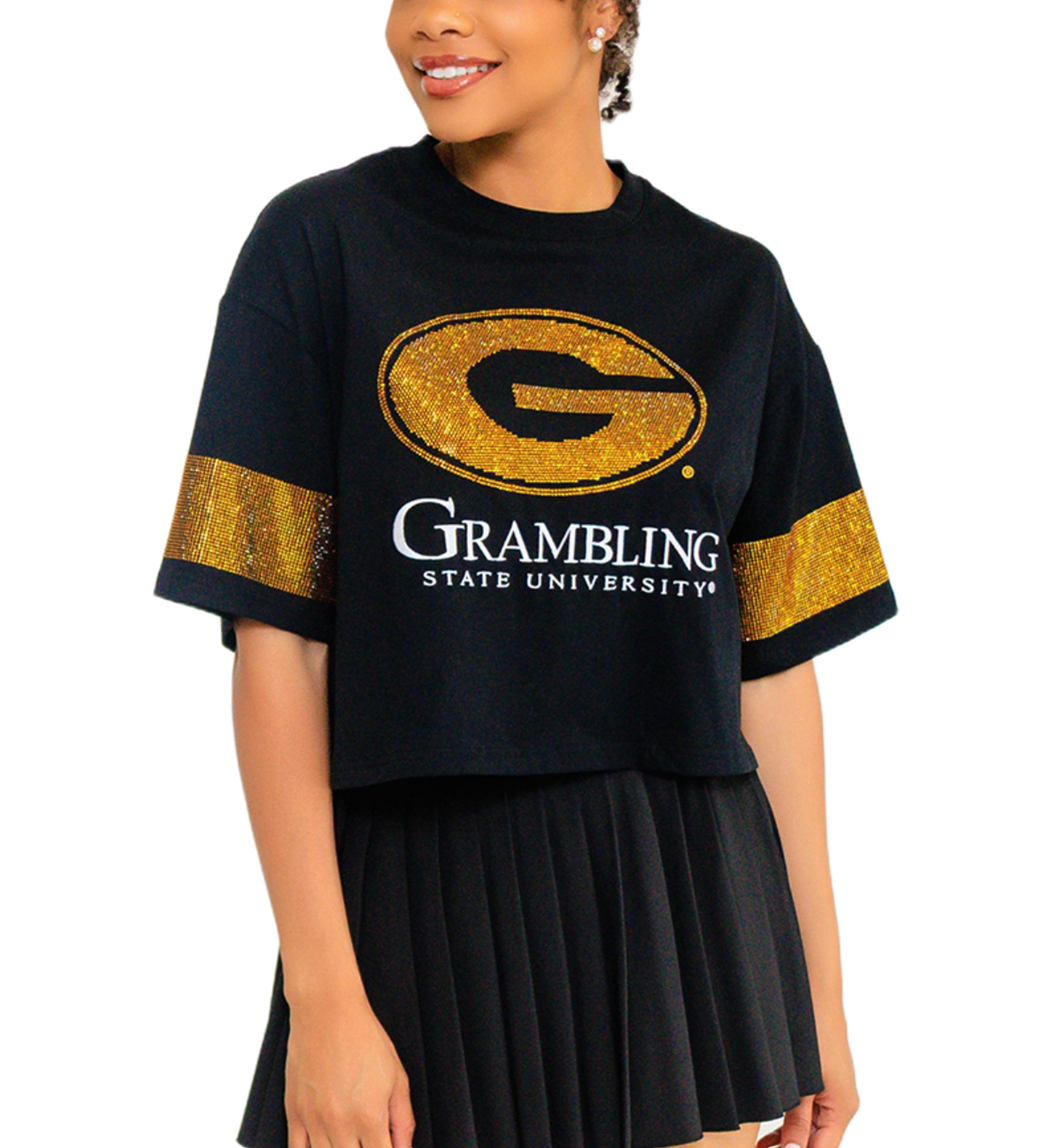 NCAA Grambling State Tigers Cropped Rhinestone T-Shirt