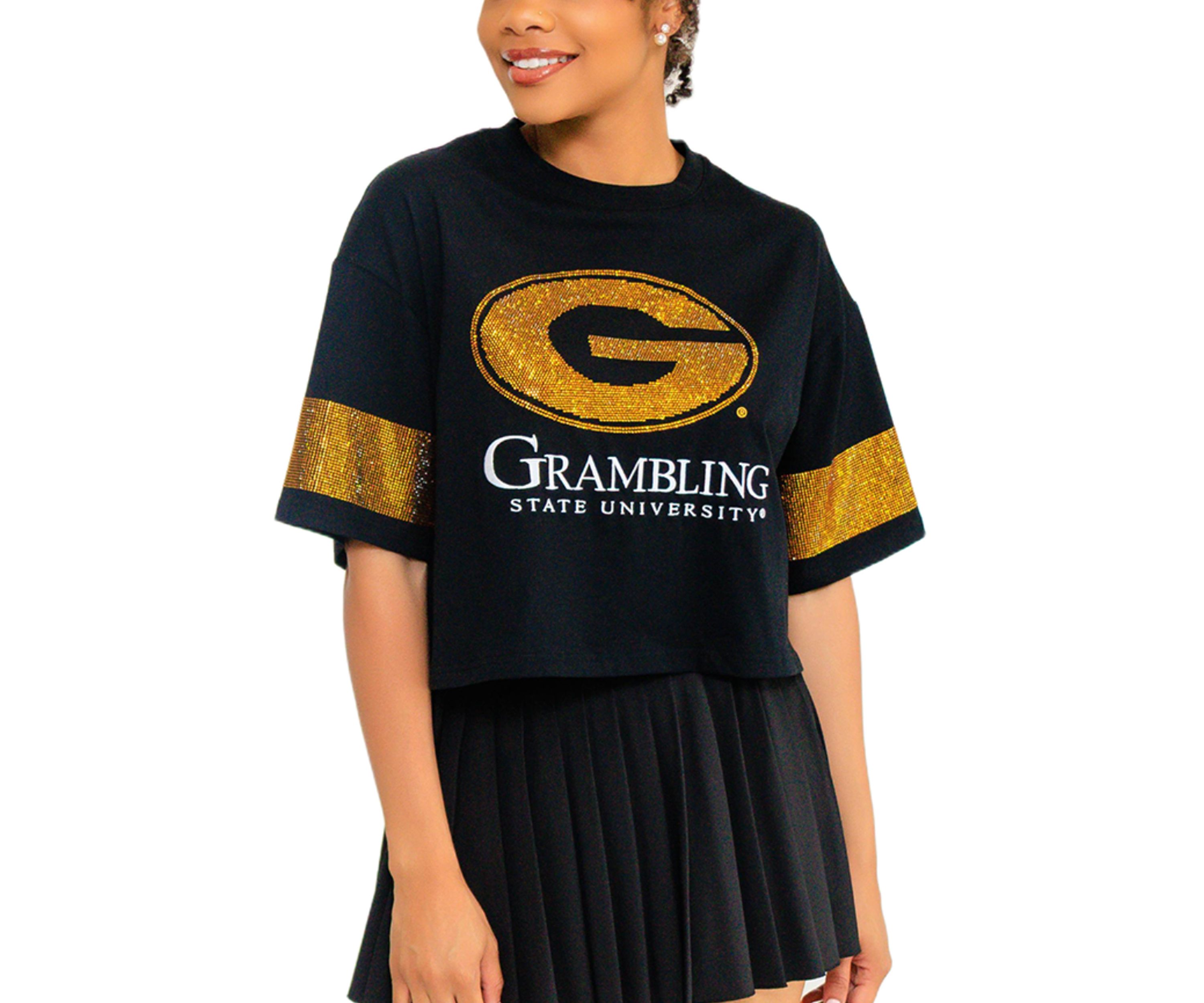 NCAA Grambling State Tigers Cropped Rhinestone T-Shirt