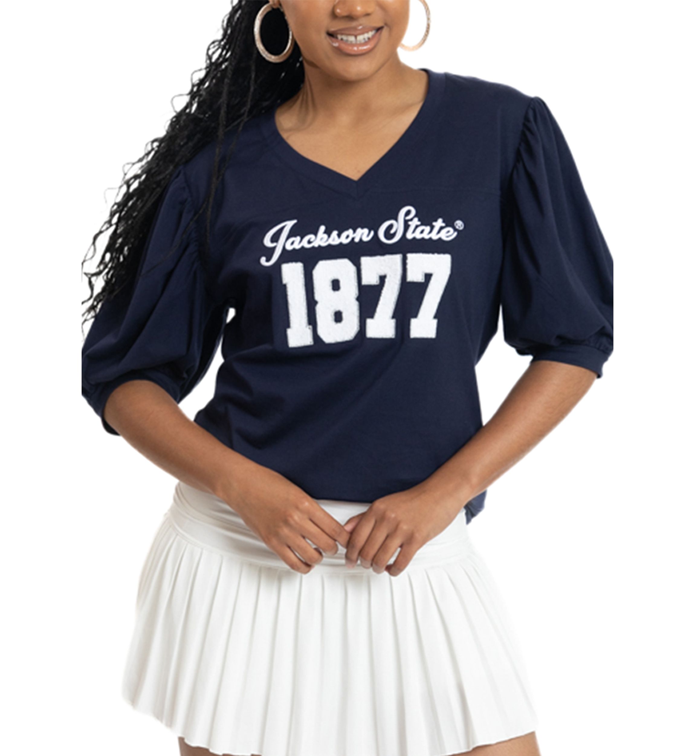 NCAA Jackson State Tigers V-Neck Puff Sleeve Top