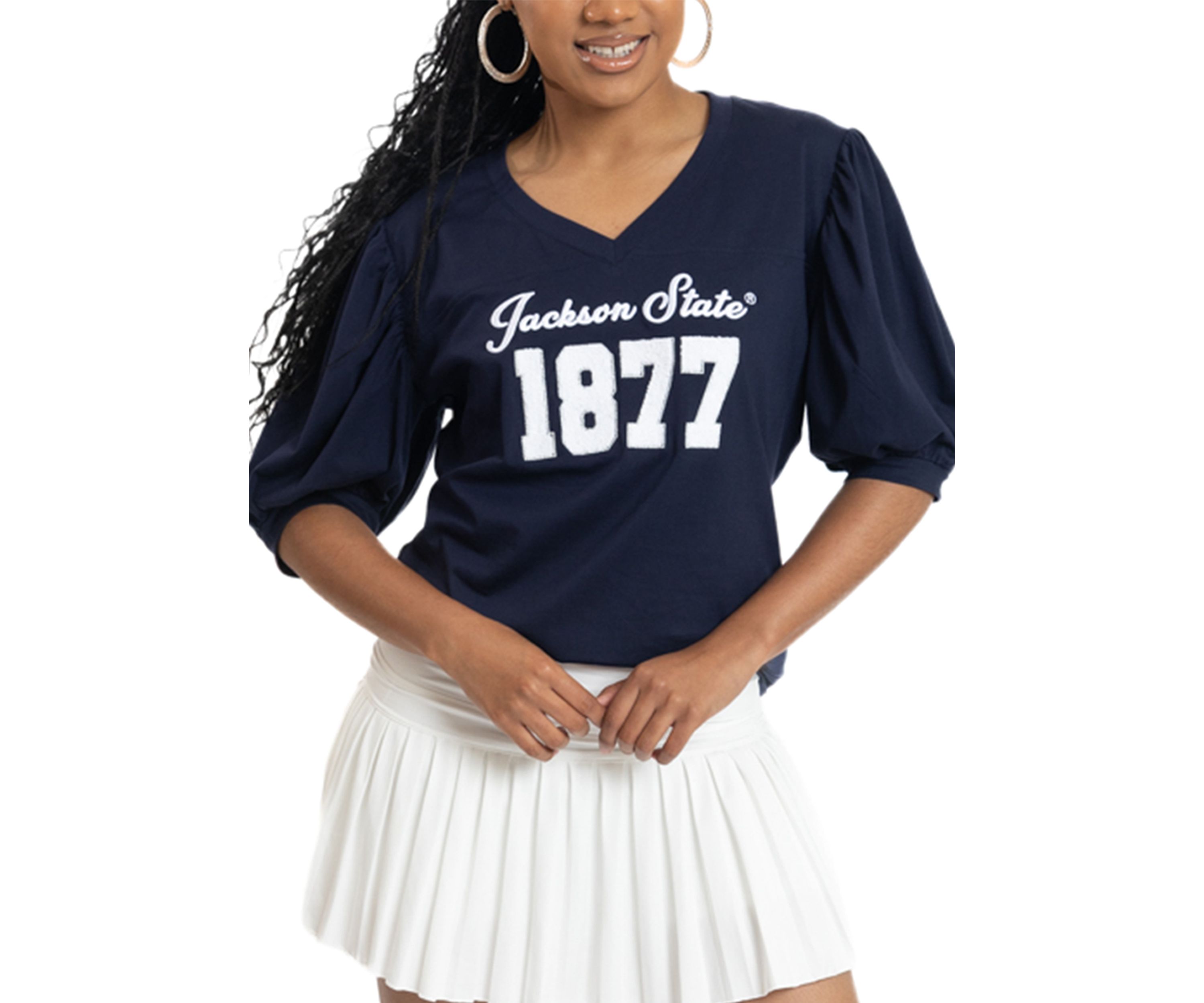NCAA Jackson State Tigers V-Neck Puff Sleeve Top