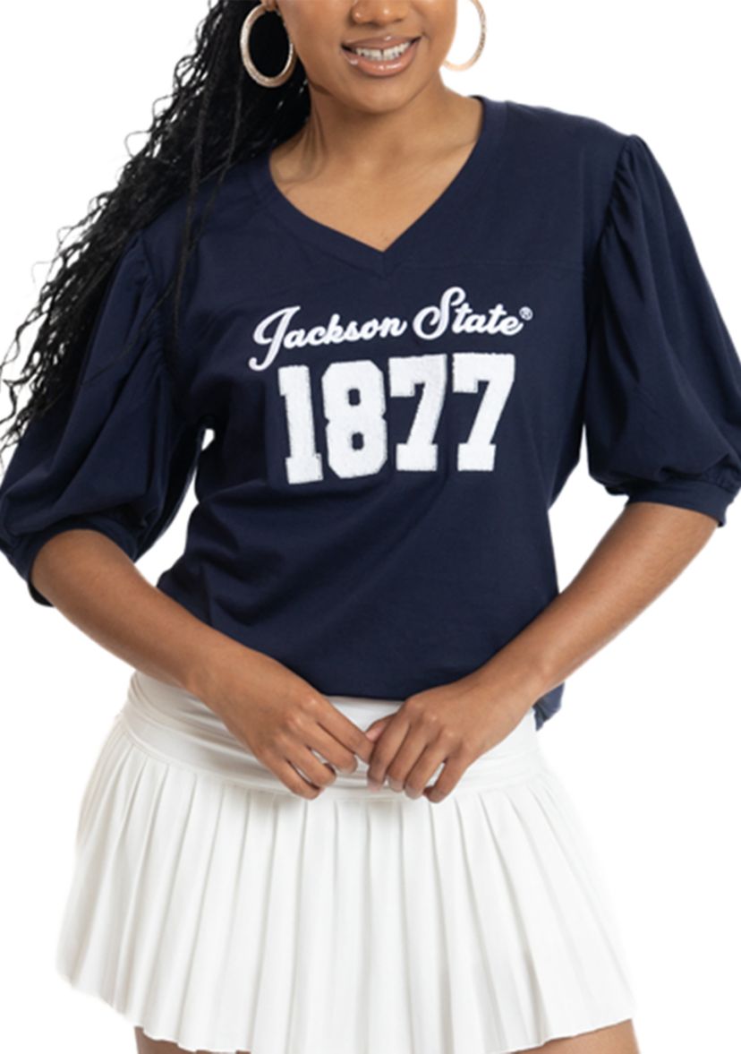 NCAA Jackson State Tigers V-Neck Puff Sleeve Top