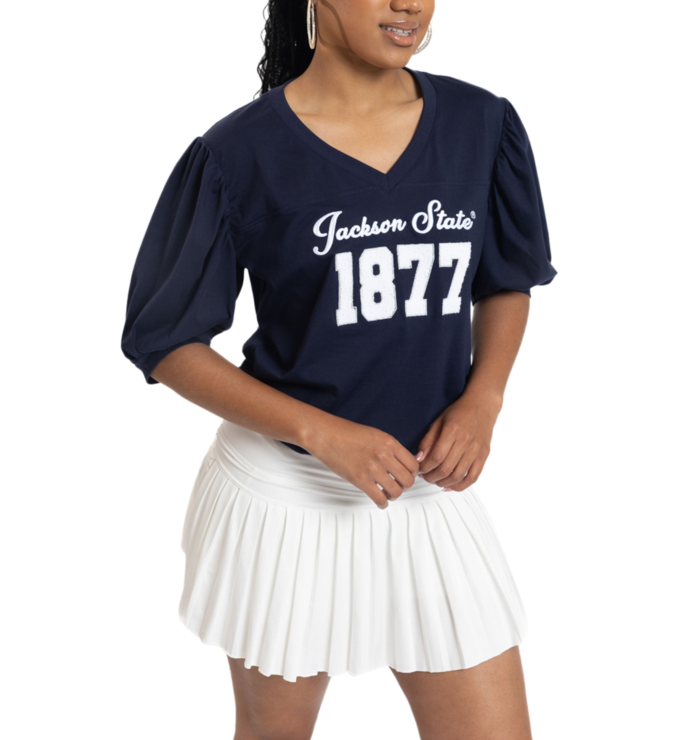 NCAA Jackson State Tigers V-Neck Puff Sleeve Top