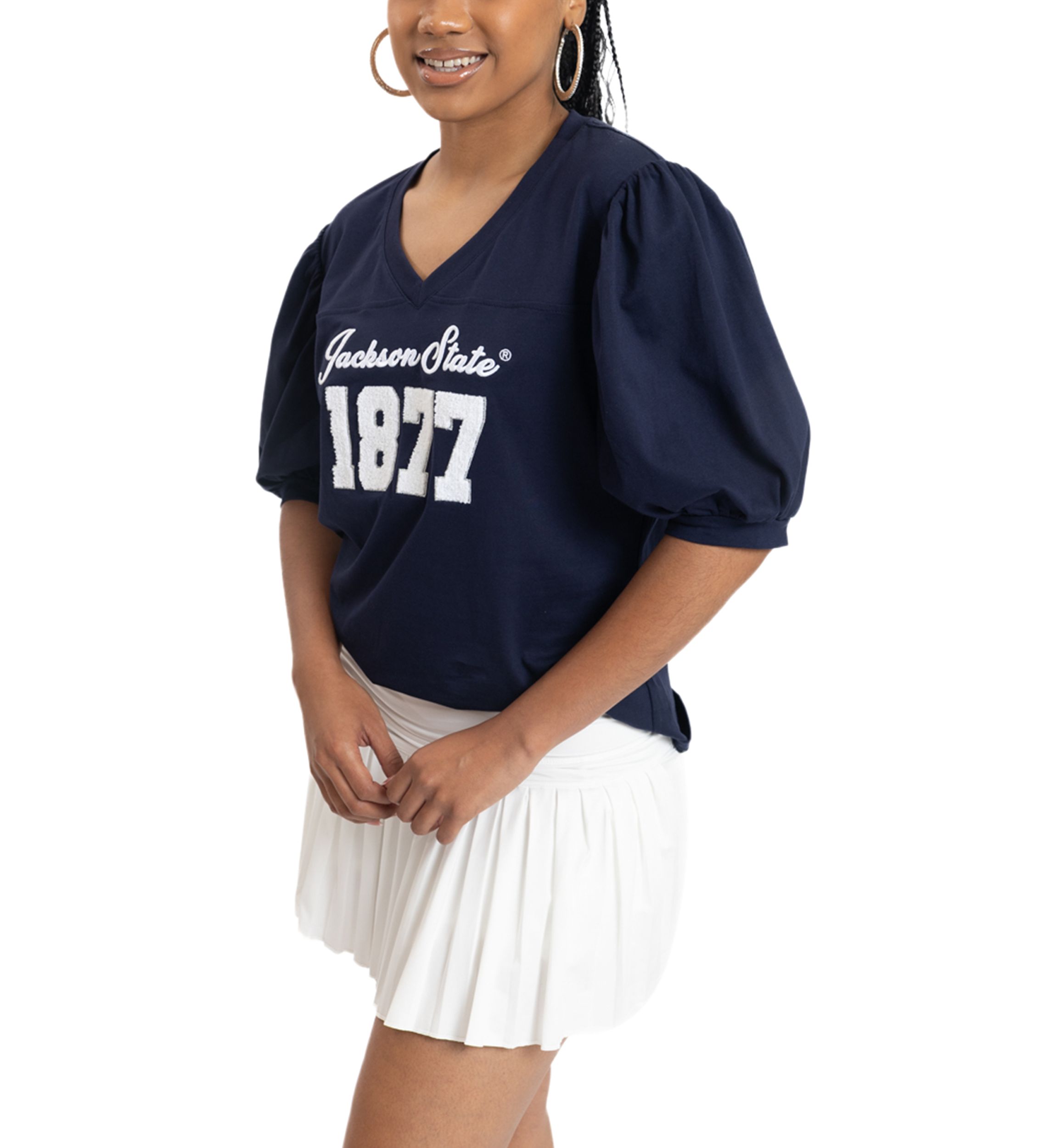 NCAA Jackson State Tigers V-Neck Puff Sleeve Top