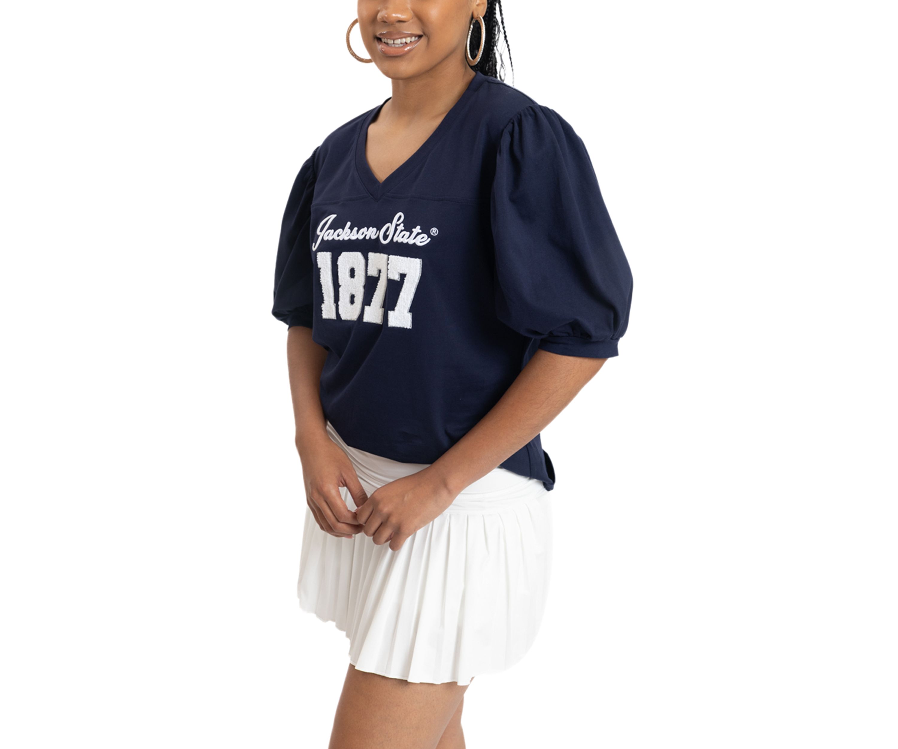 NCAA Jackson State Tigers V-Neck Puff Sleeve Top