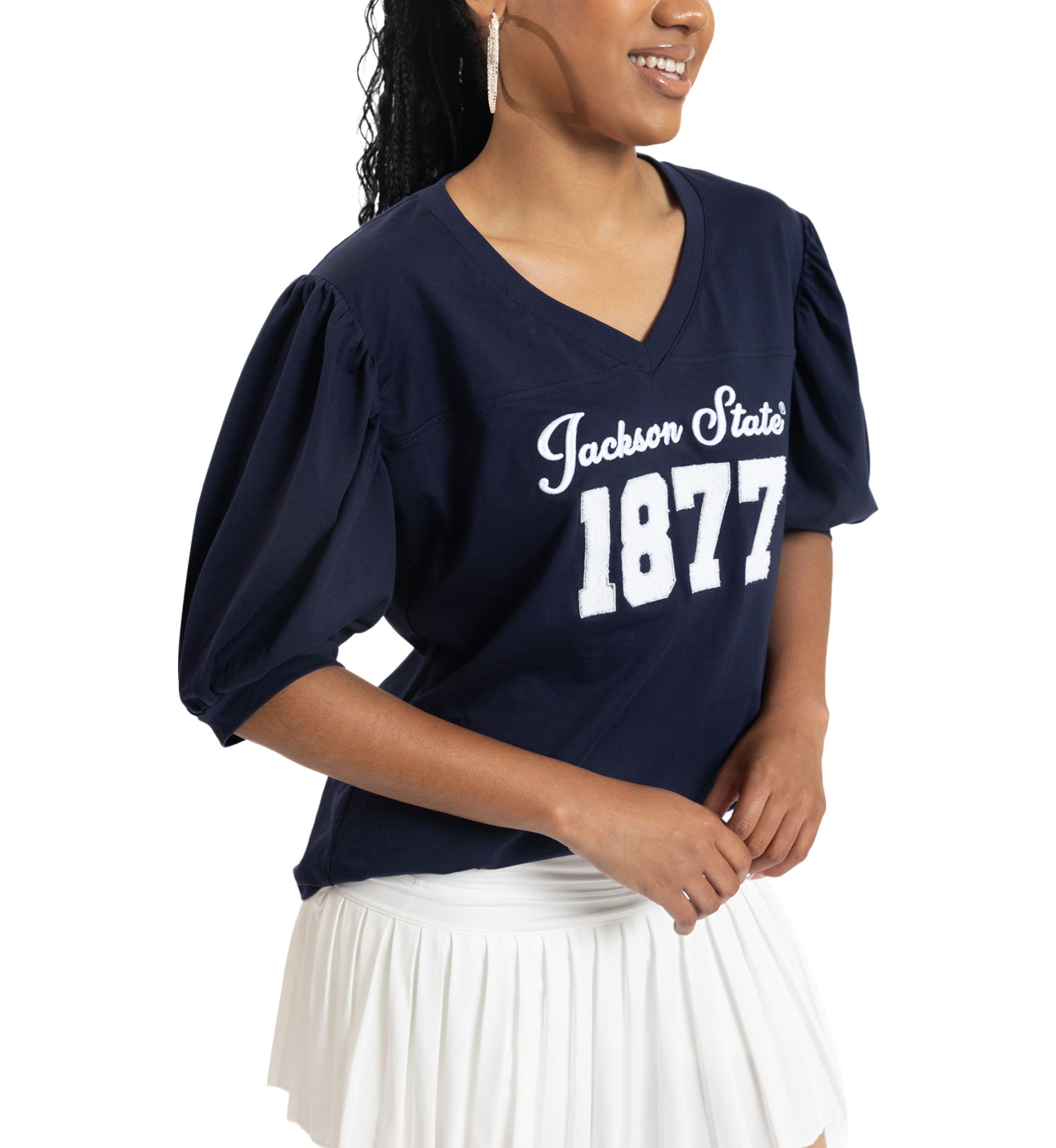 NCAA Jackson State Tigers V-Neck Puff Sleeve Top