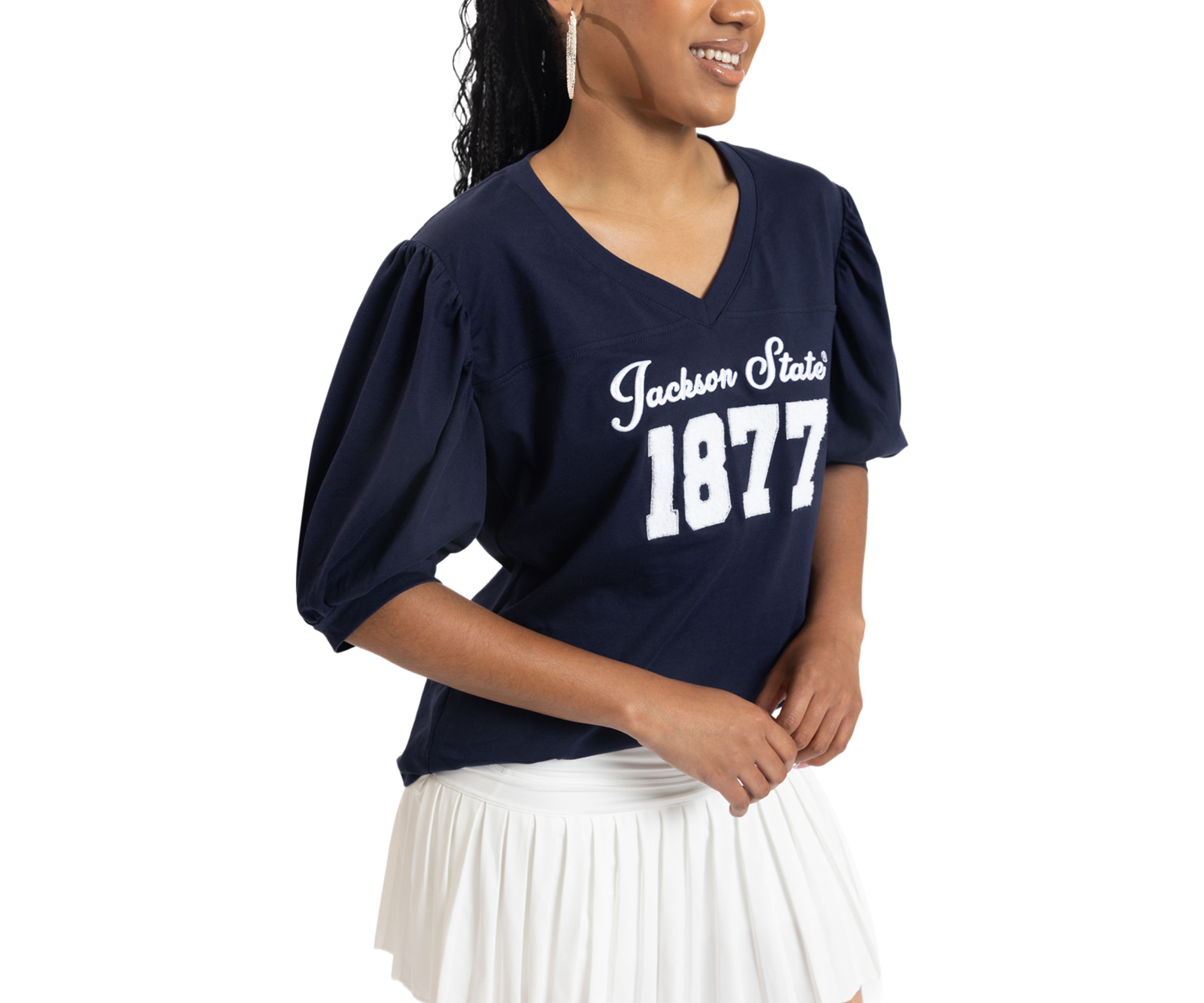 NCAA Jackson State Tigers V-Neck Puff Sleeve Top