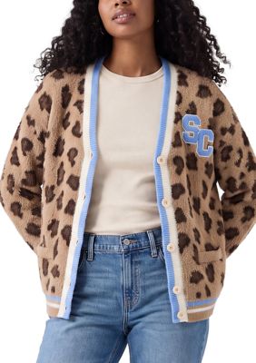 Sacred Heart Collection Women's NCAA Spelman Jaguars Animal Print Cardigan, Tan, Large