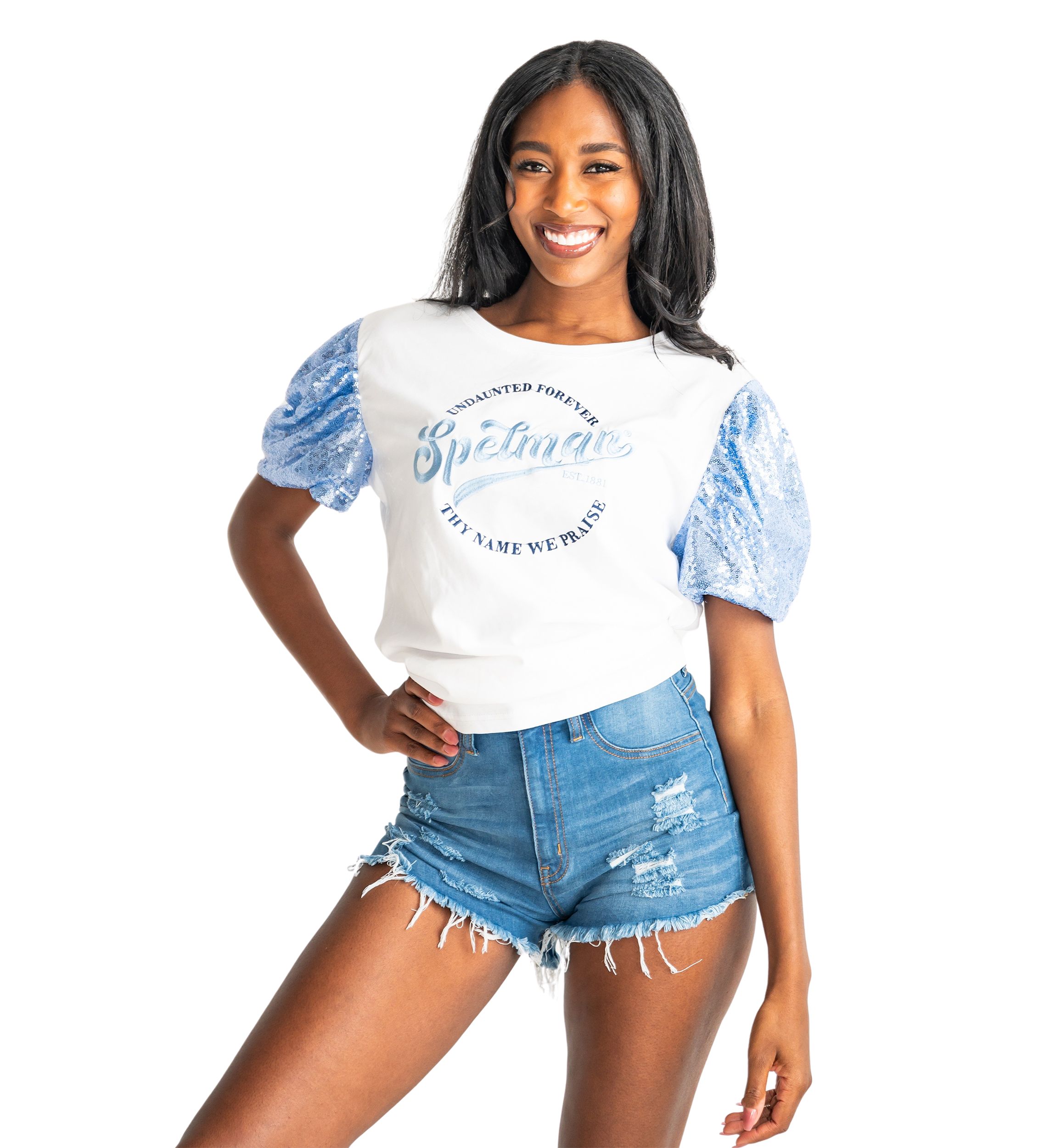 NCAA Spelman Jaguars Sequin Sleeve T-Shirt 