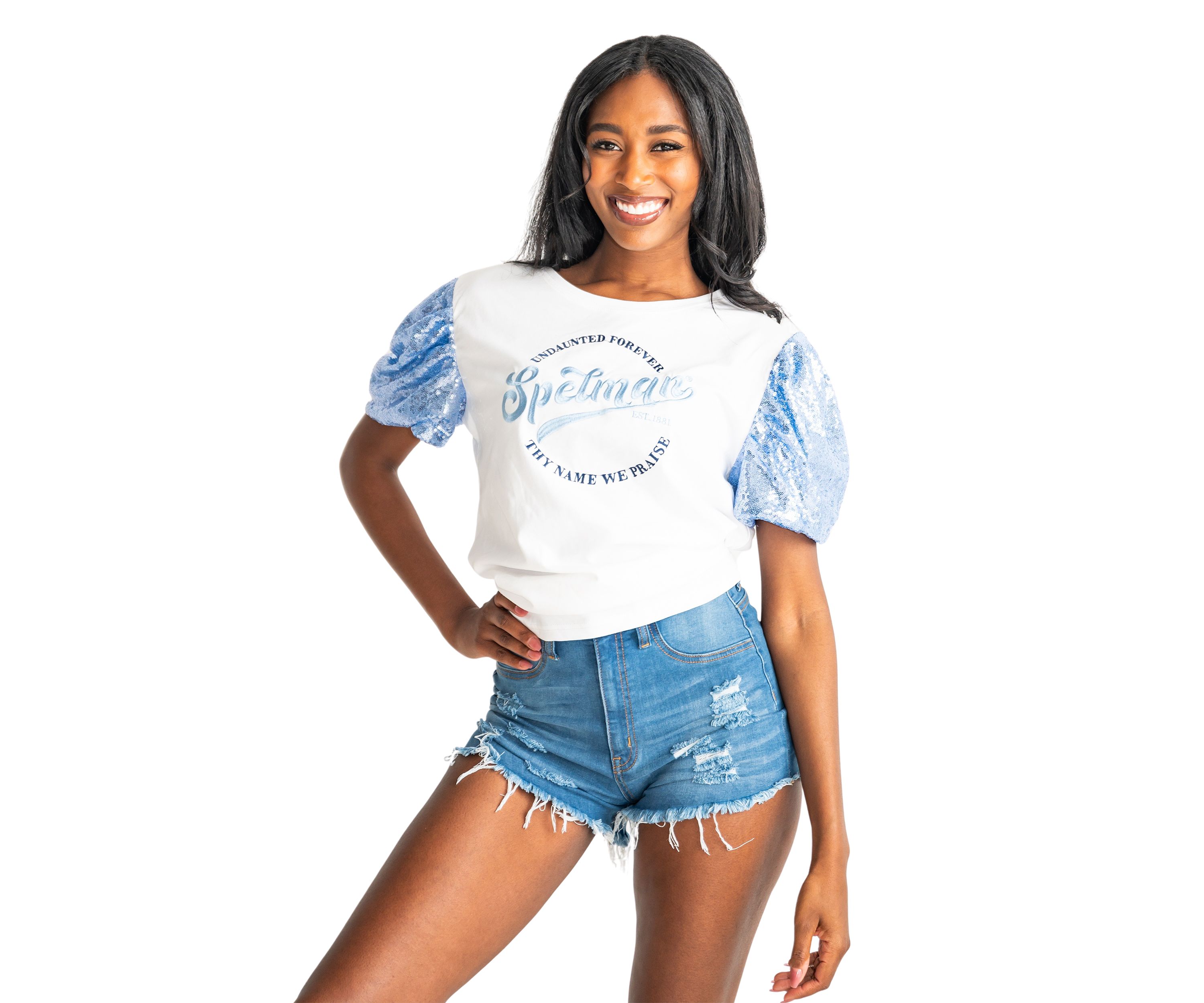 NCAA Spelman Jaguars Sequin Sleeve T-Shirt 