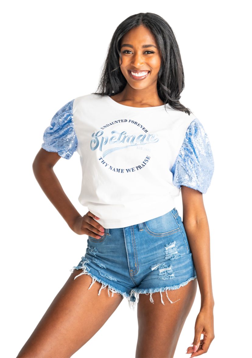 NCAA Spelman Jaguars Sequin Sleeve T-Shirt 