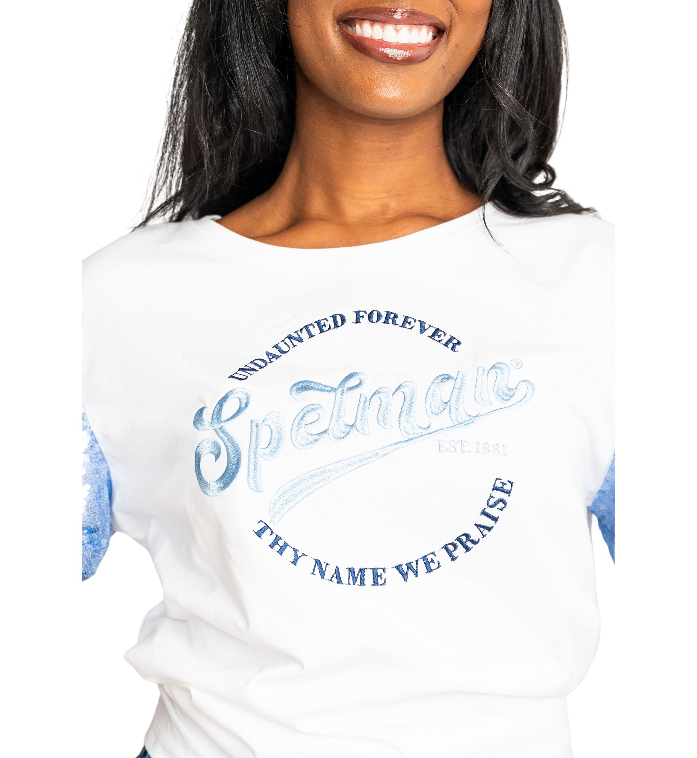 NCAA Spelman Jaguars Sequin Sleeve T-Shirt 