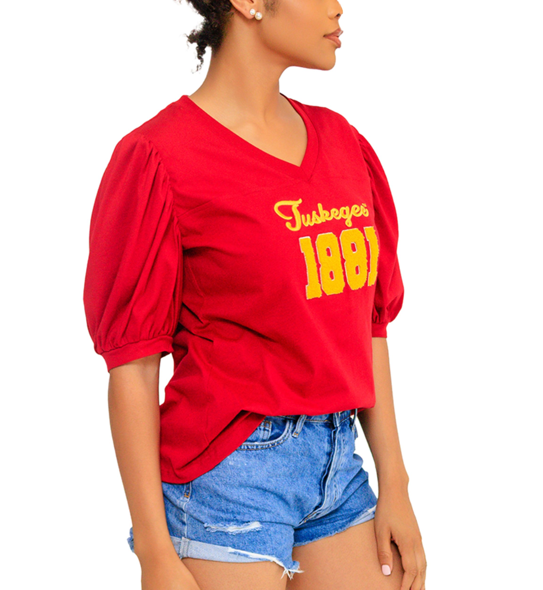 NCAA Tuskegee Golden Tigers V-Neck Puff Sleeve Top