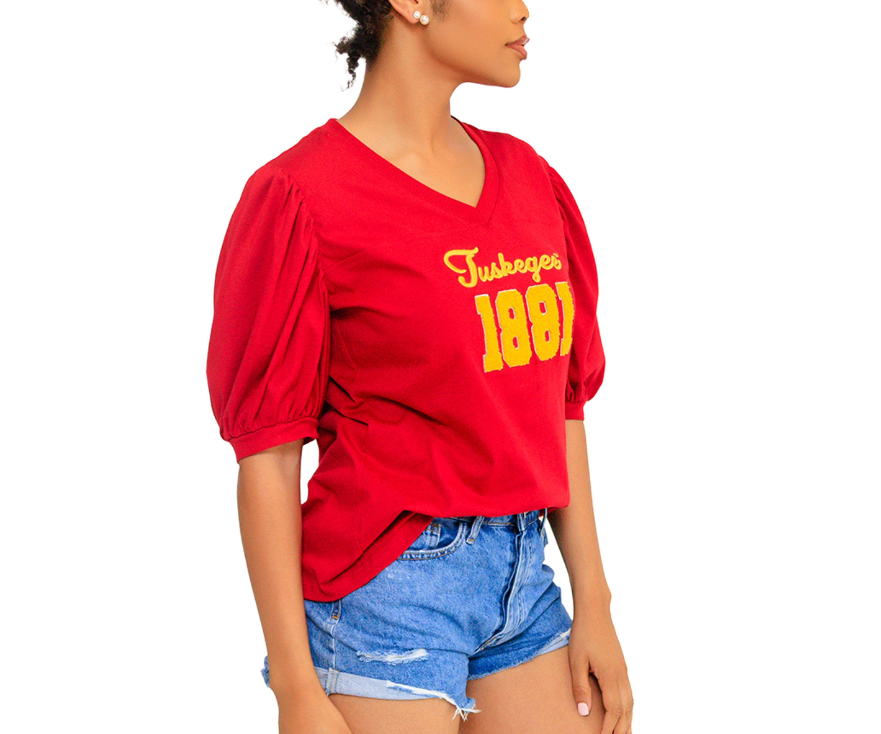 NCAA Tuskegee Golden Tigers V-Neck Puff Sleeve Top