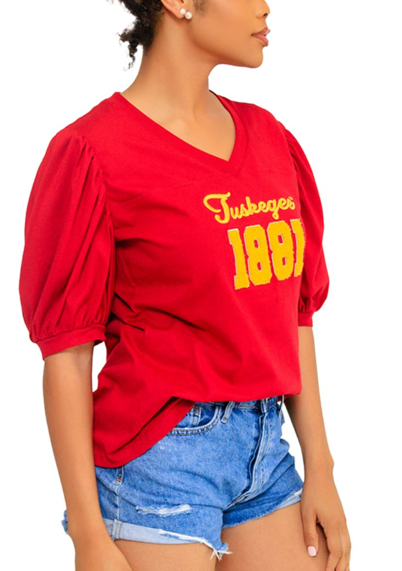 NCAA Tuskegee Golden Tigers V-Neck Puff Sleeve Top