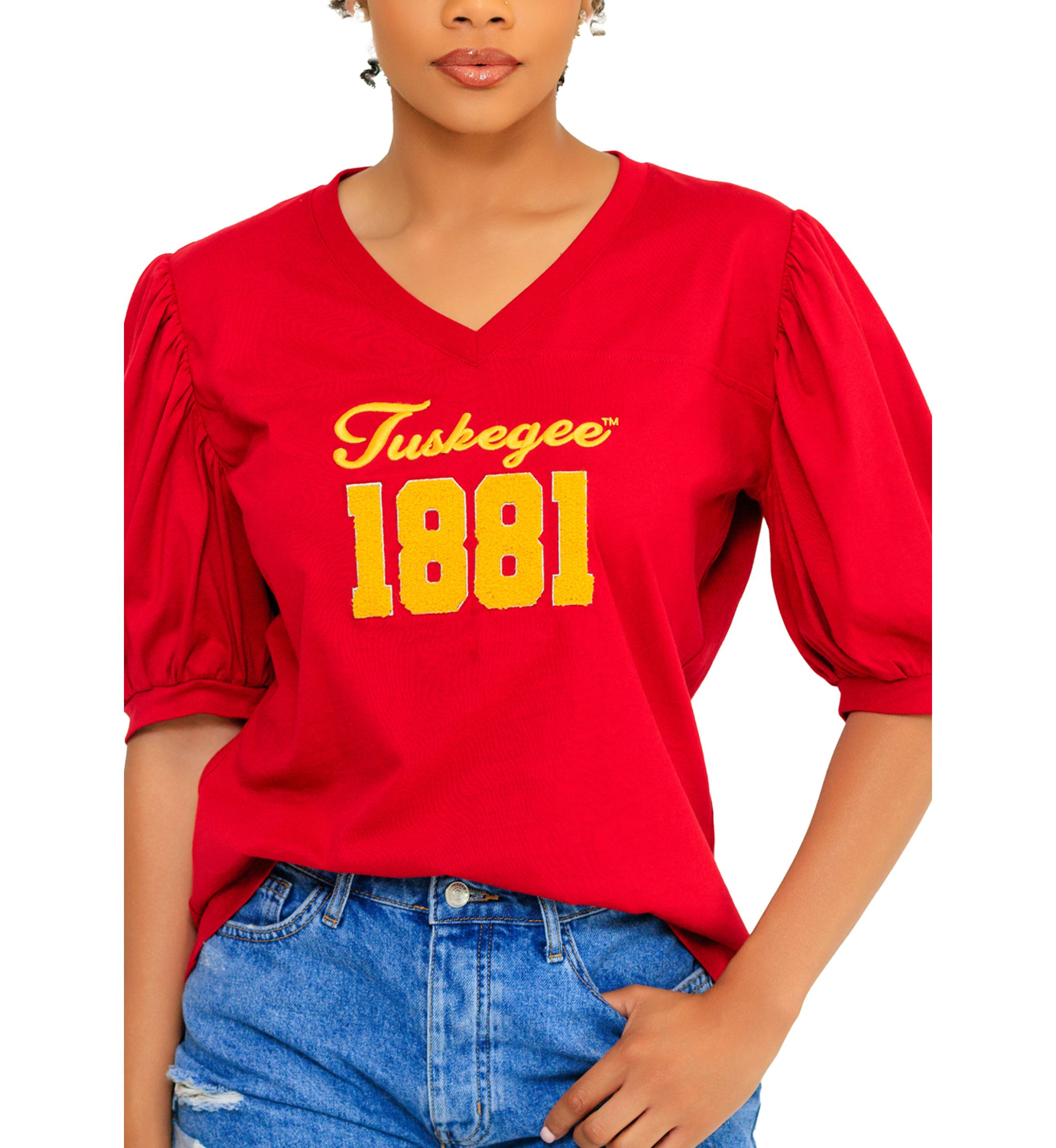 NCAA Tuskegee Golden Tigers V-Neck Puff Sleeve Top