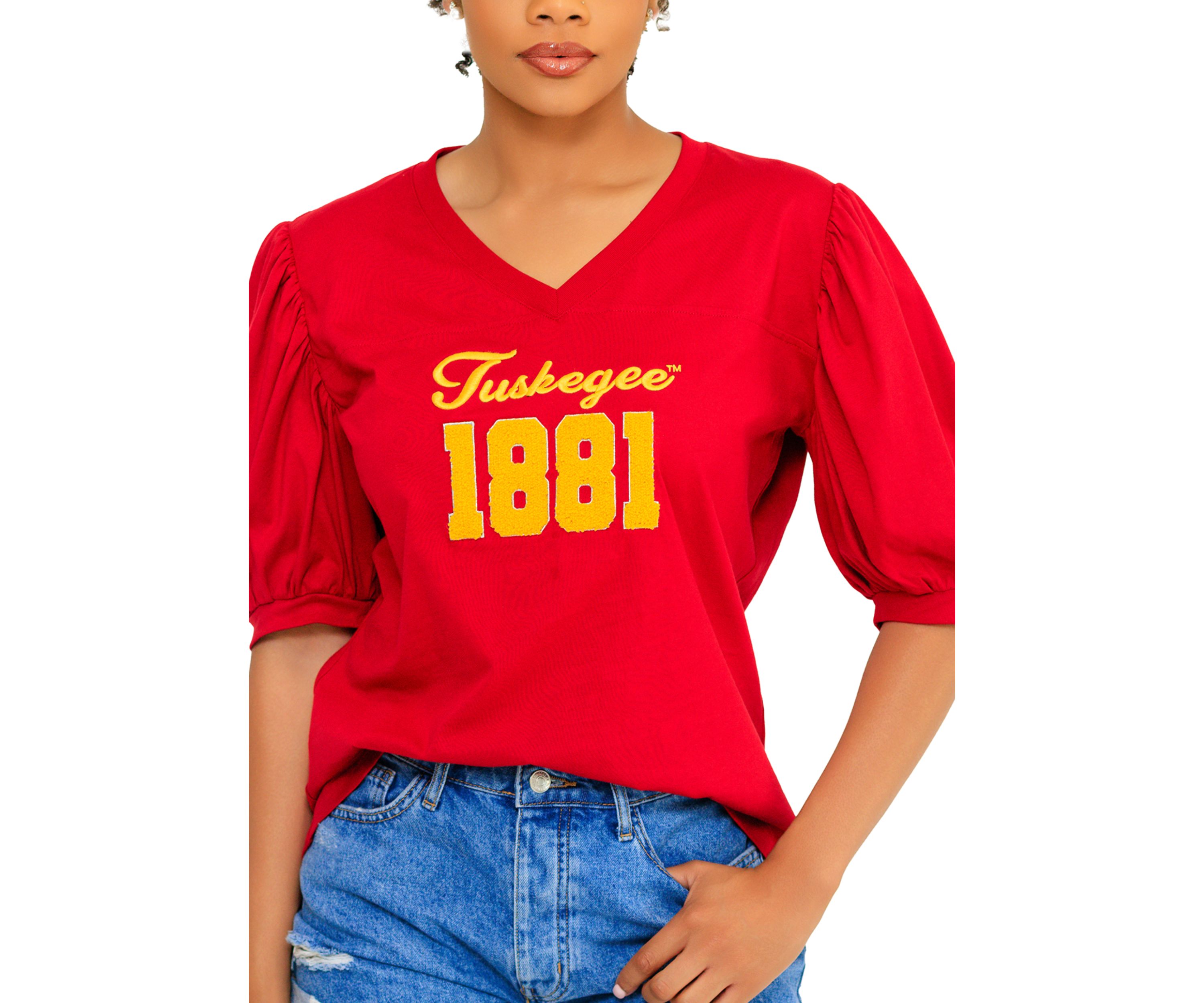 NCAA Tuskegee Golden Tigers V-Neck Puff Sleeve Top