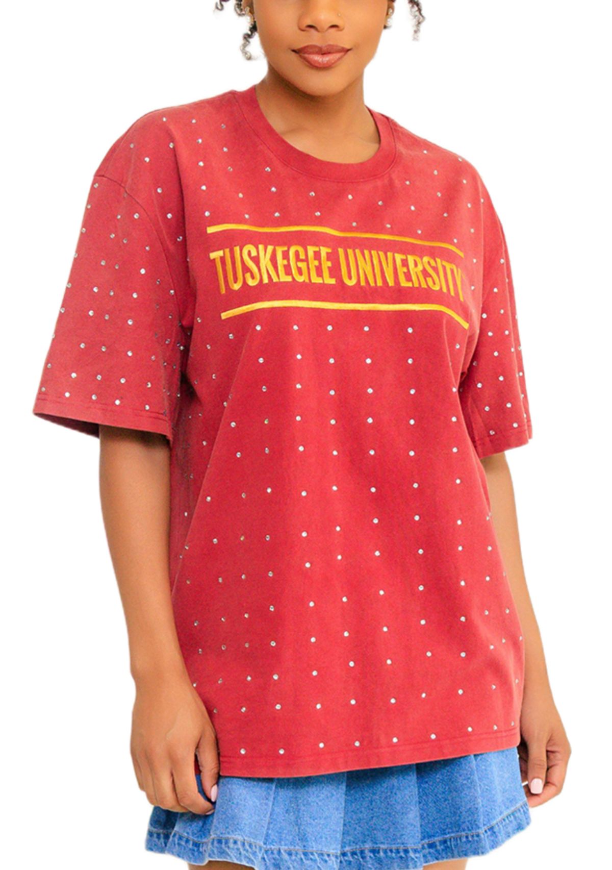 NCAA Tuskegee Golden Tigers Acid Wash Studded T-Shirt