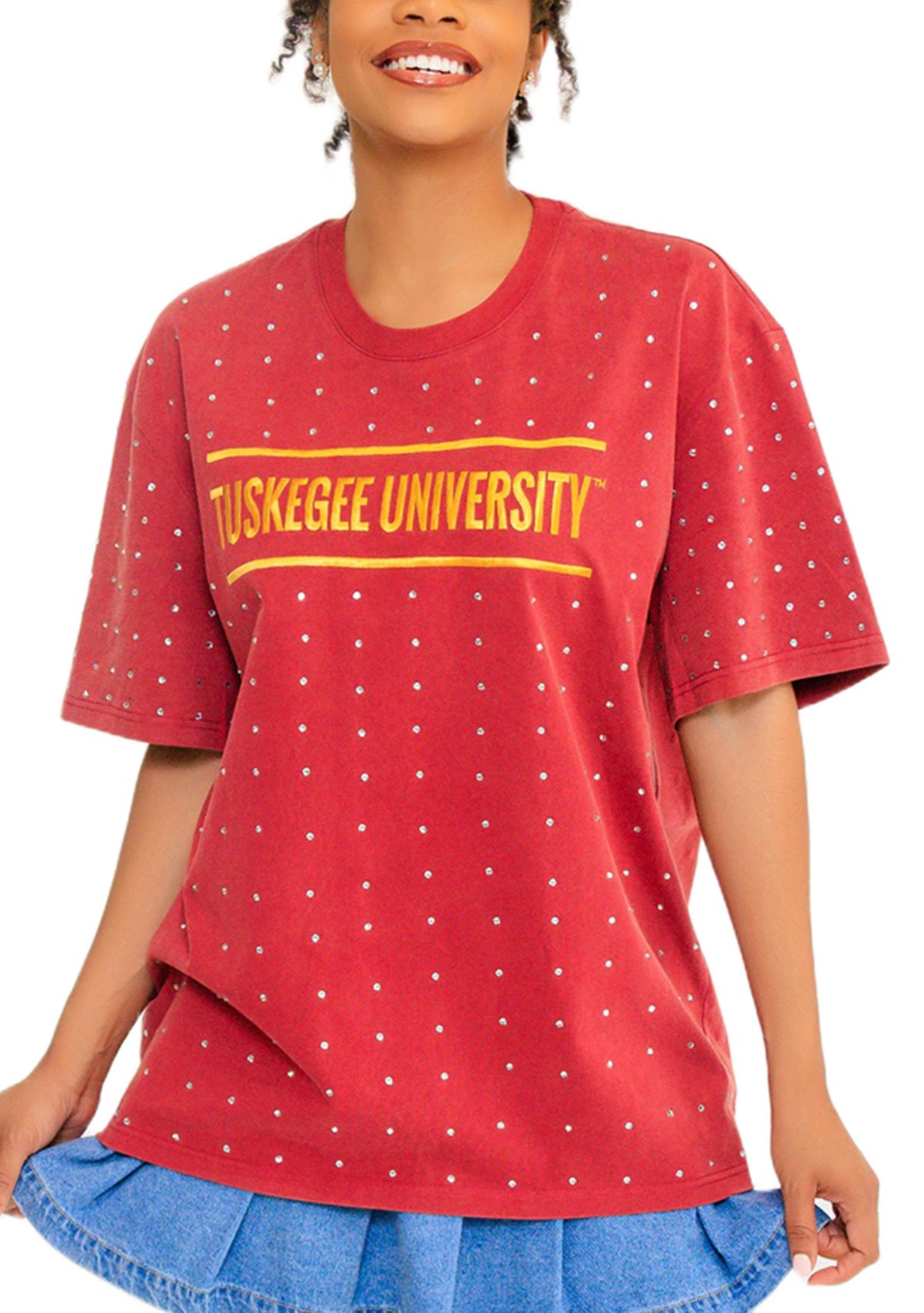 NCAA Tuskegee Golden Tigers Acid Wash Studded T-Shirt