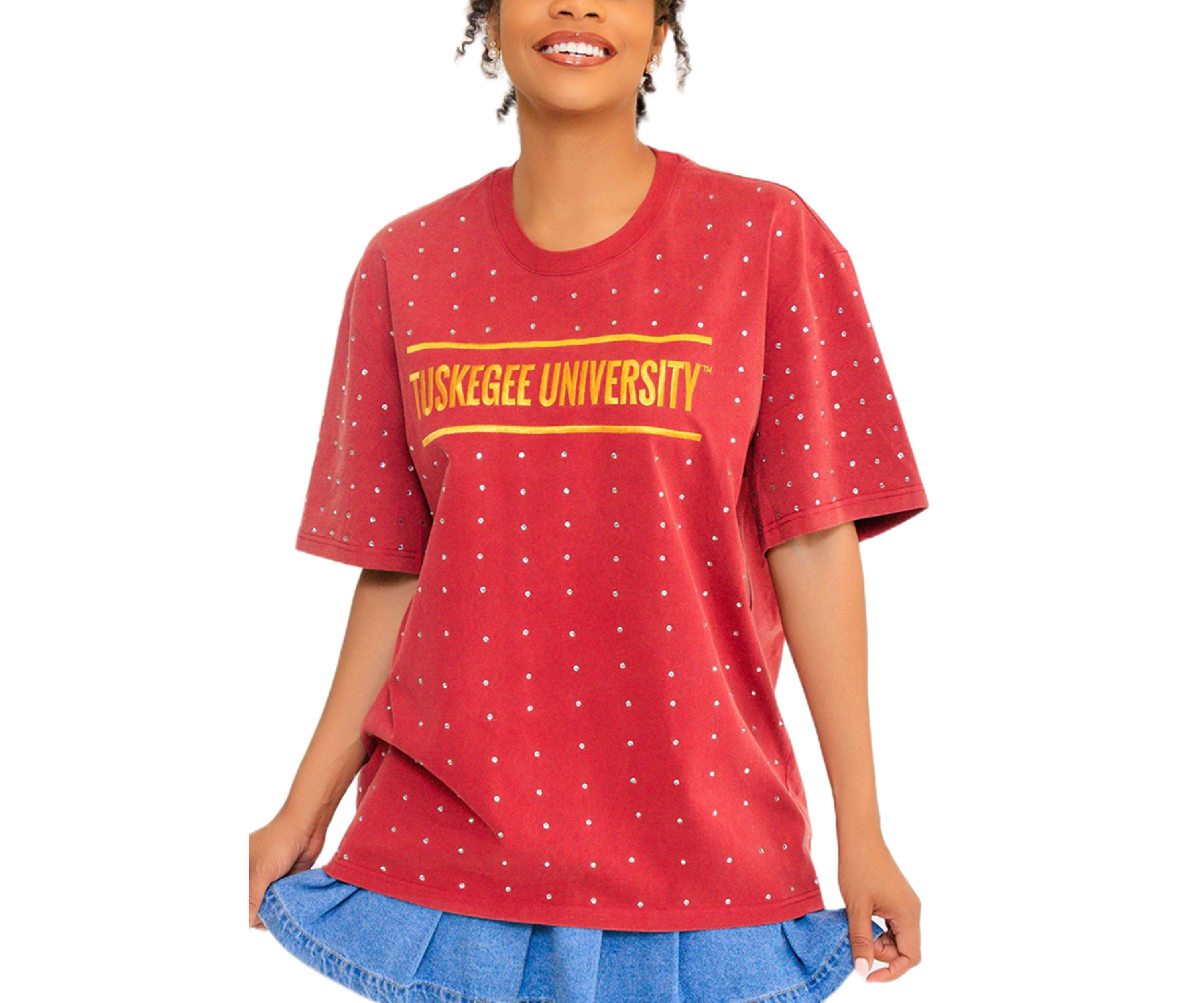 NCAA Tuskegee Golden Tigers Acid Wash Studded T-Shirt