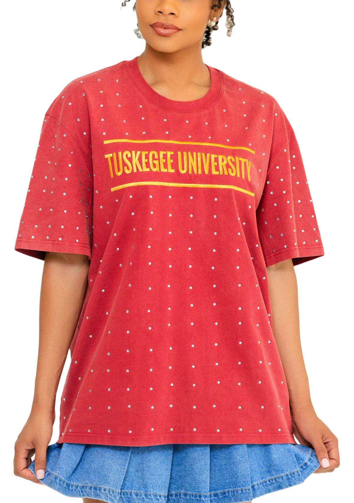 NCAA Tuskegee Golden Tigers Acid Wash Studded T-Shirt