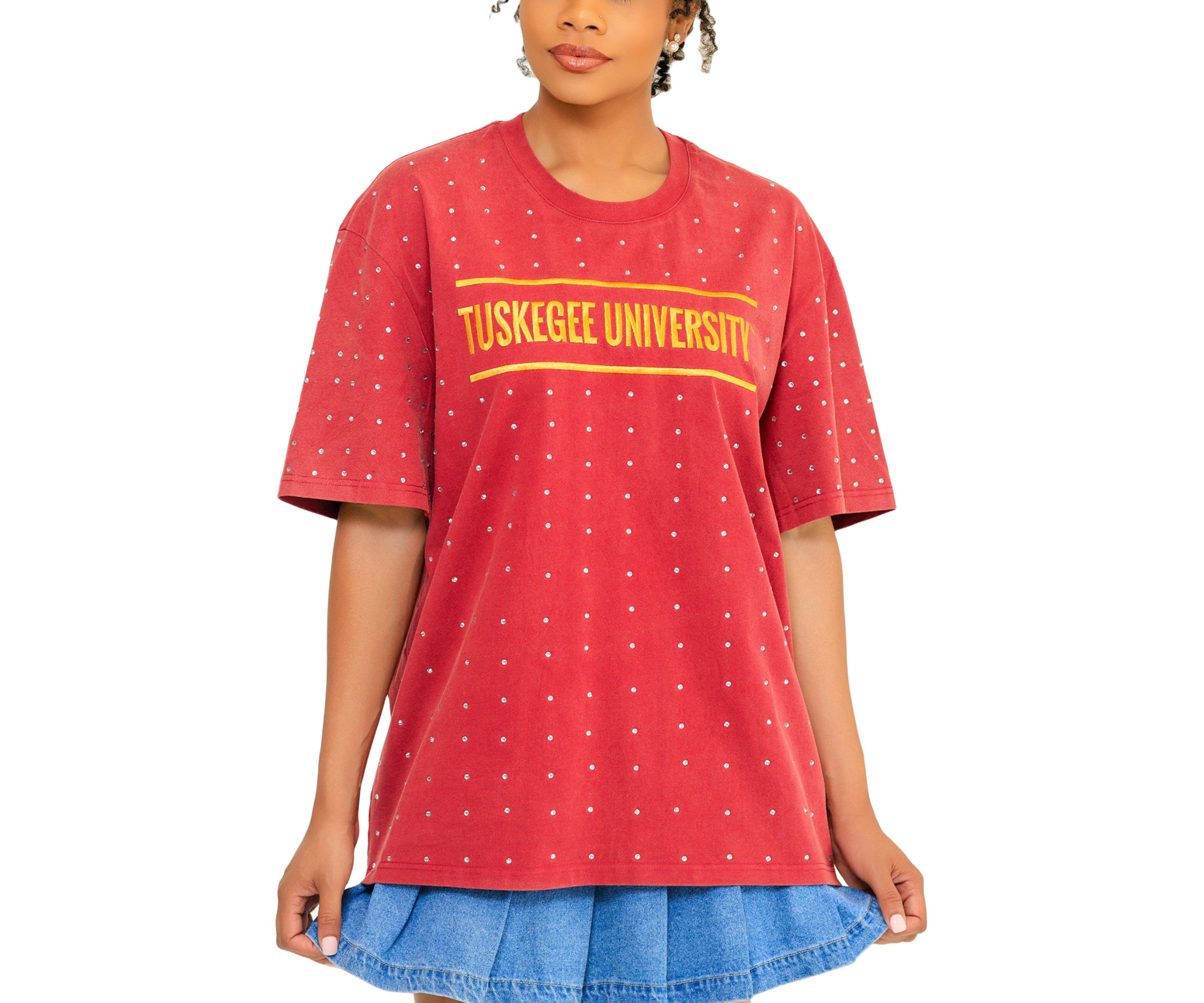 NCAA Tuskegee Golden Tigers Acid Wash Studded T-Shirt