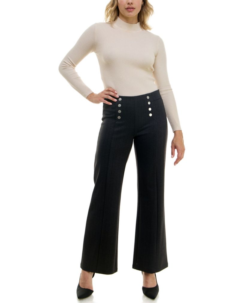 Wide Leg Compression Pant With Button Detail