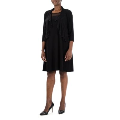 Nina Leonard Women's Ruffle Bolero And Dress, Black, Large