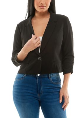 Nina Leonard Women's Long Sleeve Crop Blazer, Black, XL