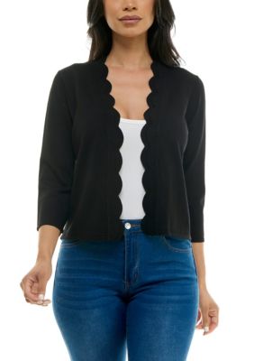 Nina Leonard Women's Scallop Edge Cardigan, Black, Medium