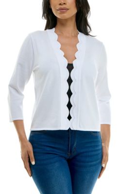 Nina Leonard Women's Scallop Edge Cardigan