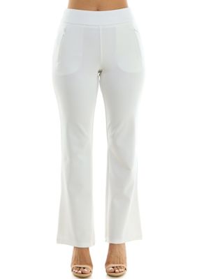 Nina Leonard Women's Bell Bottom Pant, Ivory, XL