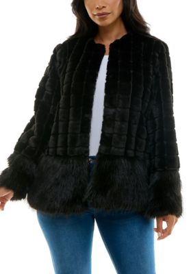 Nina Leonard Women's Mixed faux fur jacket, Black, Large